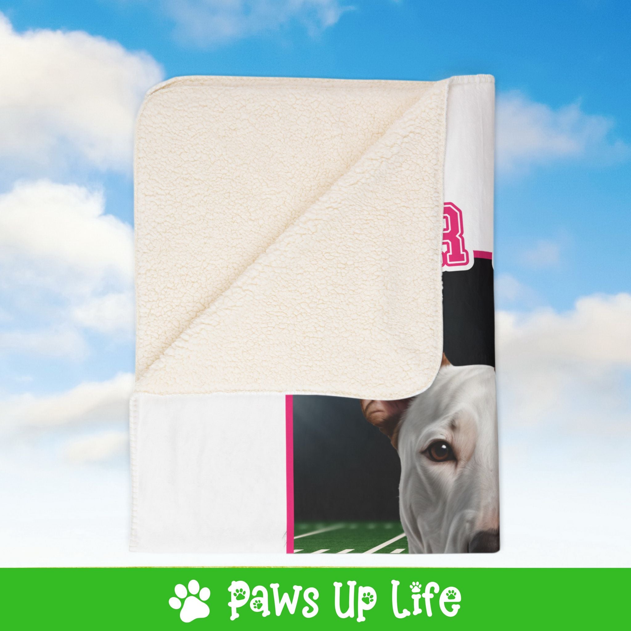 Bull Terrier Football Cheer Buddy Cheerleading Dog Fleece Sherpa Blanket - Perfect for Snuggling and Cozy Napping | Paws Up Life, LLC