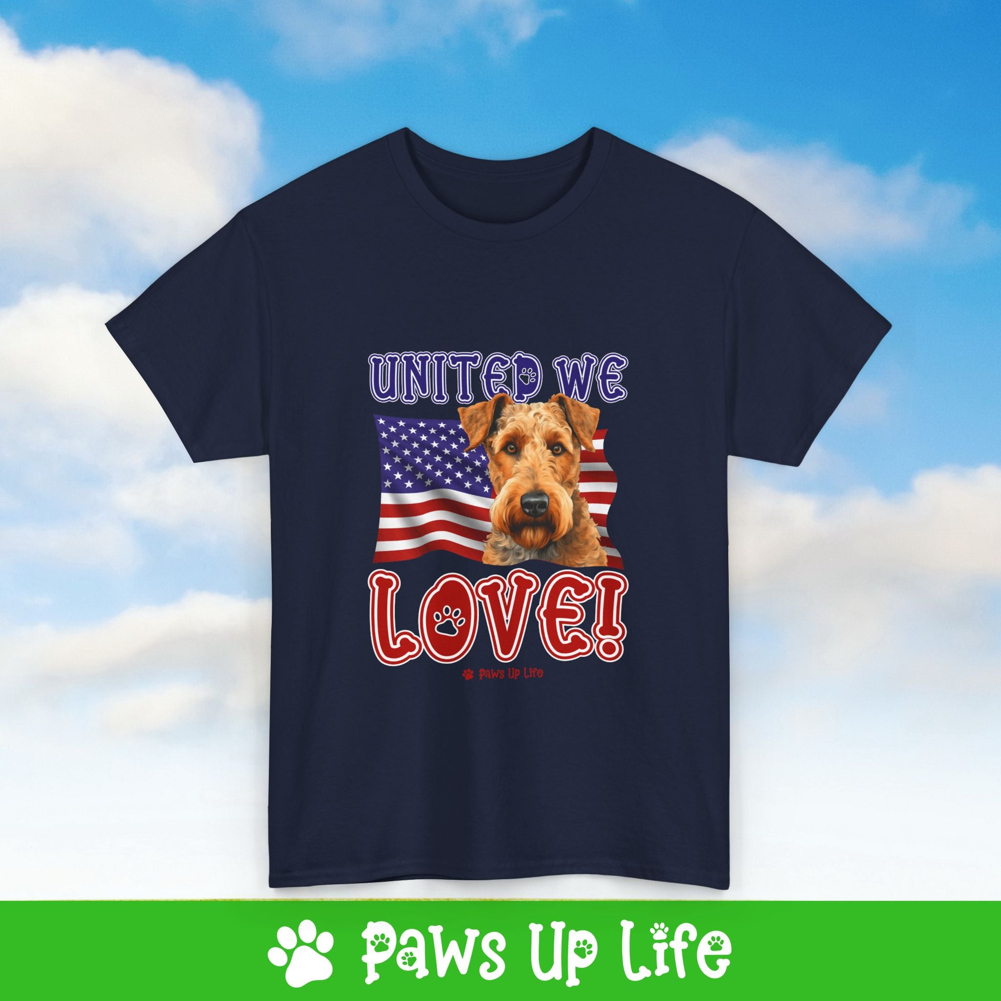 Airedale Terrier Dog United We Love Dog Tee, Shirt, Unisex Pet Lover Gift, Dog Mom Dad Tshirt, Animal Rescue Advocate, Cute Puppy Graphic Top Classic Collar | Paws Up Life, LLC