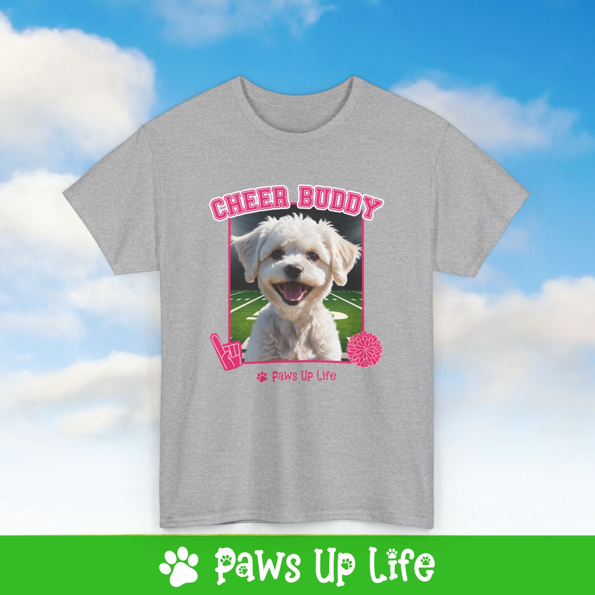 Bichons Frise Football Cheer Buddy Cheerleading Dog Tee, Shirt, Unisex Pet Lover Gift, Dog Mom Dad Tshirt, Animal Rescue Advocate, Cute Puppy Graphic Top Classic Collar | Paws Up Life, LLC