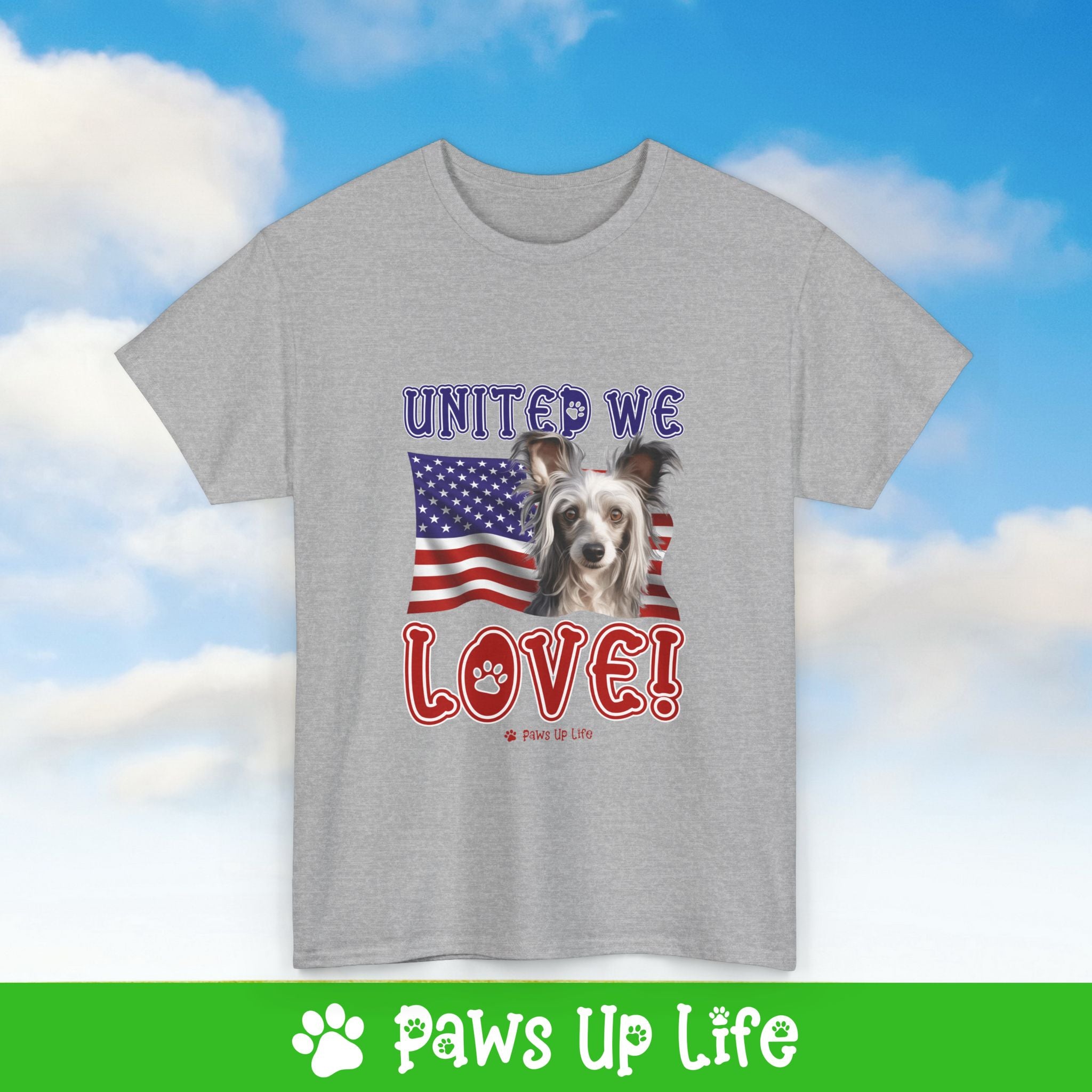 Chinese Crested Dog United We Love Dog Tee, Shirt, Unisex Pet Lover Gift, Dog Mom Dad Tshirt, Animal Rescue Advocate, Cute Puppy Graphic Top Classic Collar | Paws Up Life, LLC