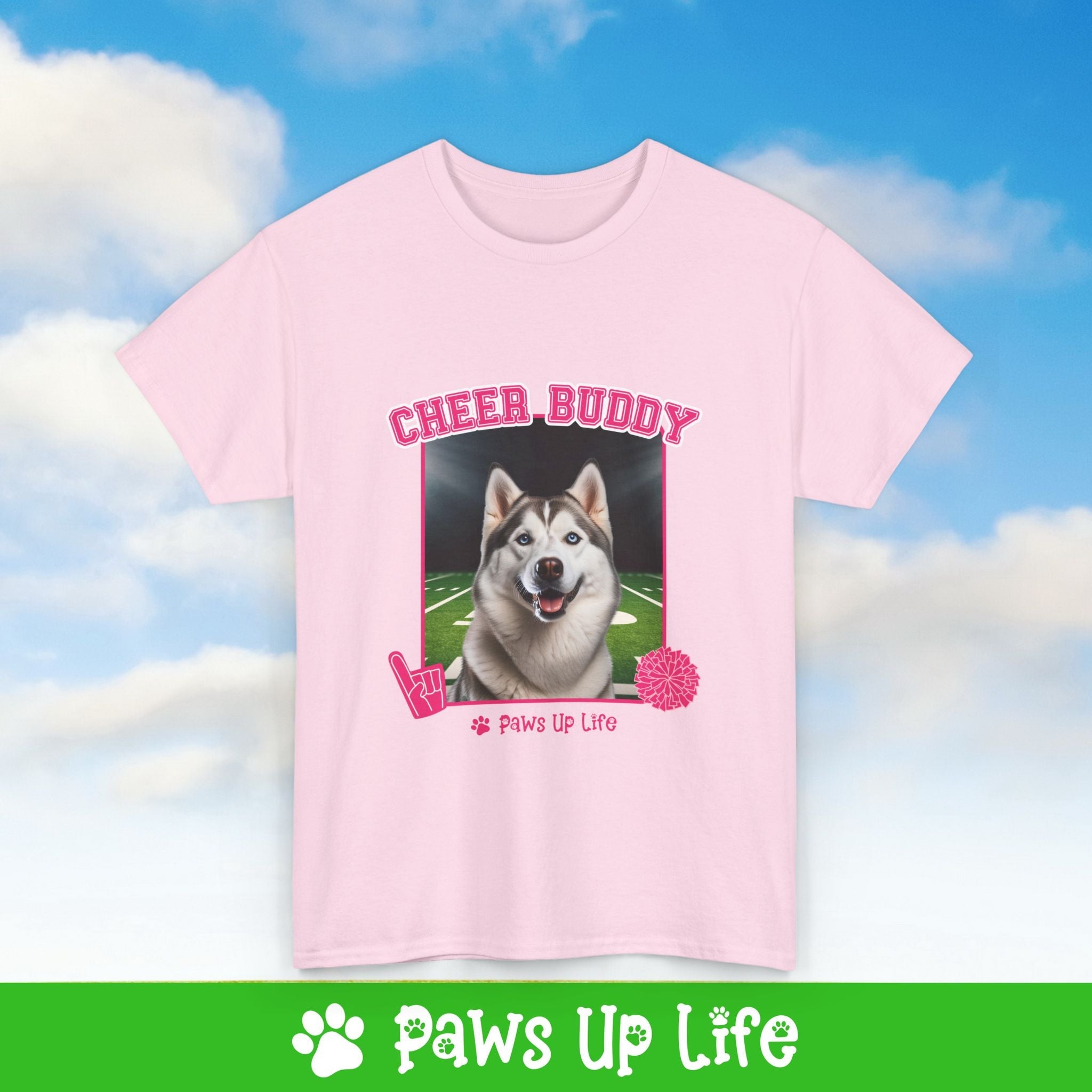 White Siberian Husky Football Cheer Buddy Cheerleading Dog Tee, Shirt, Unisex Pet Lover Gift, Dog Mom Dad Tshirt, Animal Rescue Advocate, Cute Puppy Graphic Top Classic Collar | Paws Up Life, LLC