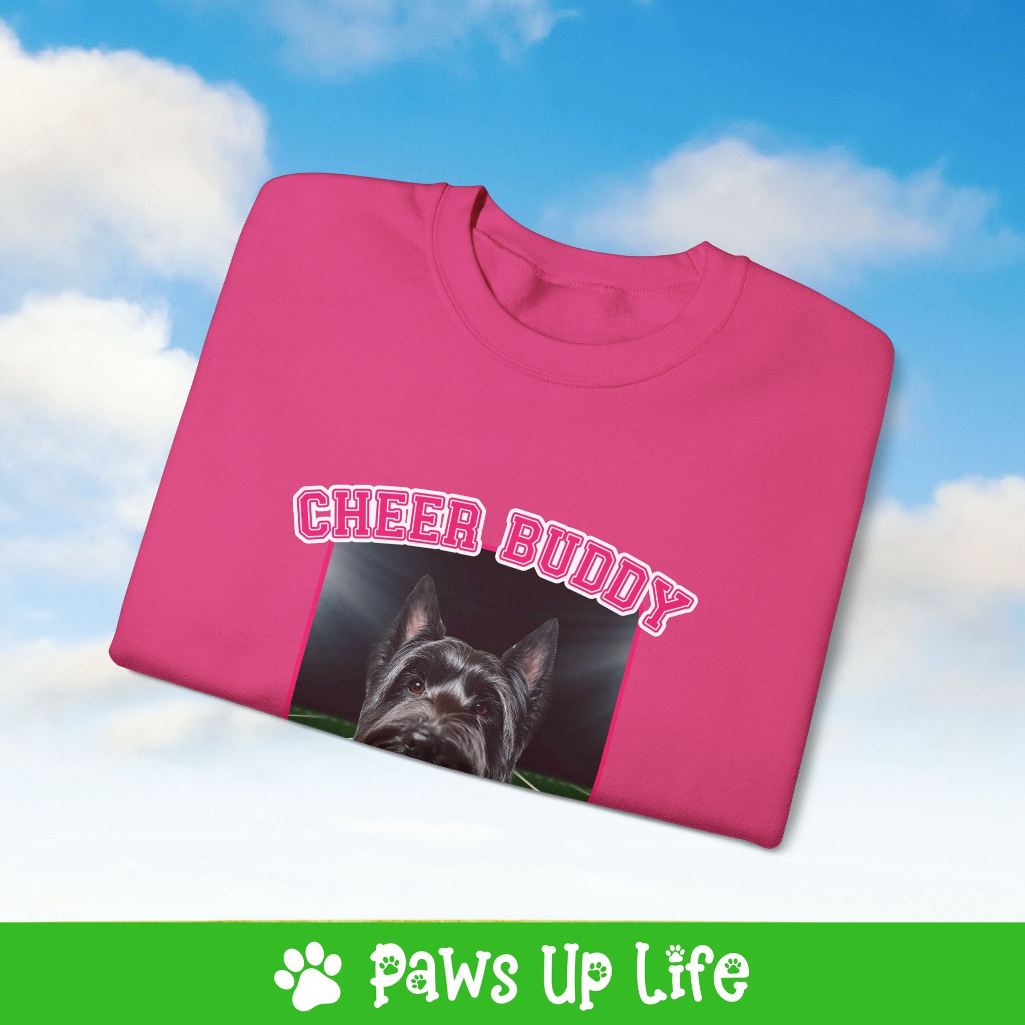 Black Scottish Terrier Football Cheer Buddy Cheerleading Dog Crewneck Sweatshirt, Unisex Gift for Animal Lovers, Dog Mom Dad Sweatshirt, Cute Dog Lover Apparel, Fun Pet | Paws Up Life, LLC