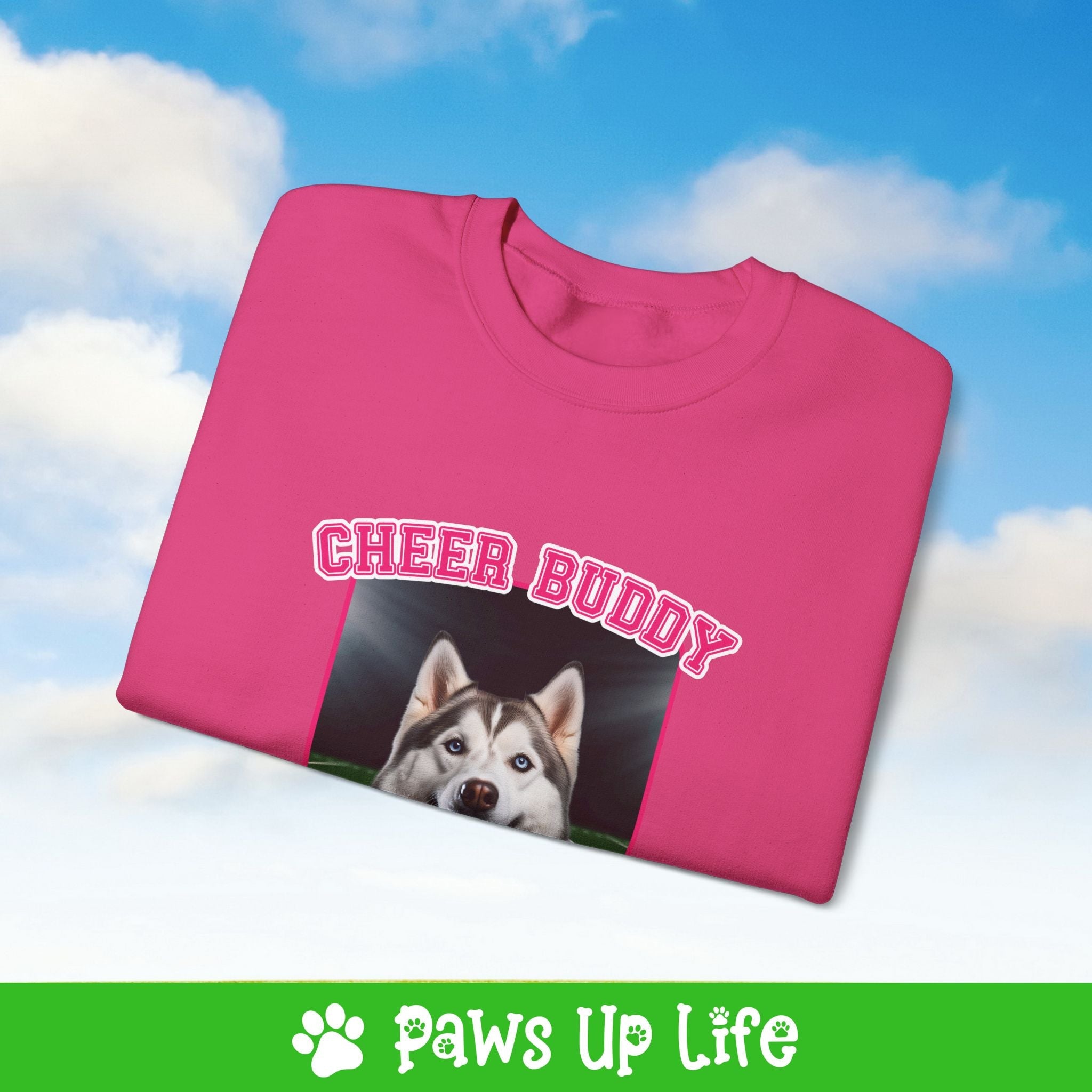 White Siberian Husky Football Cheer Buddy Cheerleading Dog Crewneck Sweatshirt, Unisex Gift for Animal Lovers, Dog Mom Dad Sweatshirt, Cute Dog Lover Apparel, Fun Pet | Paws Up Life, LLC