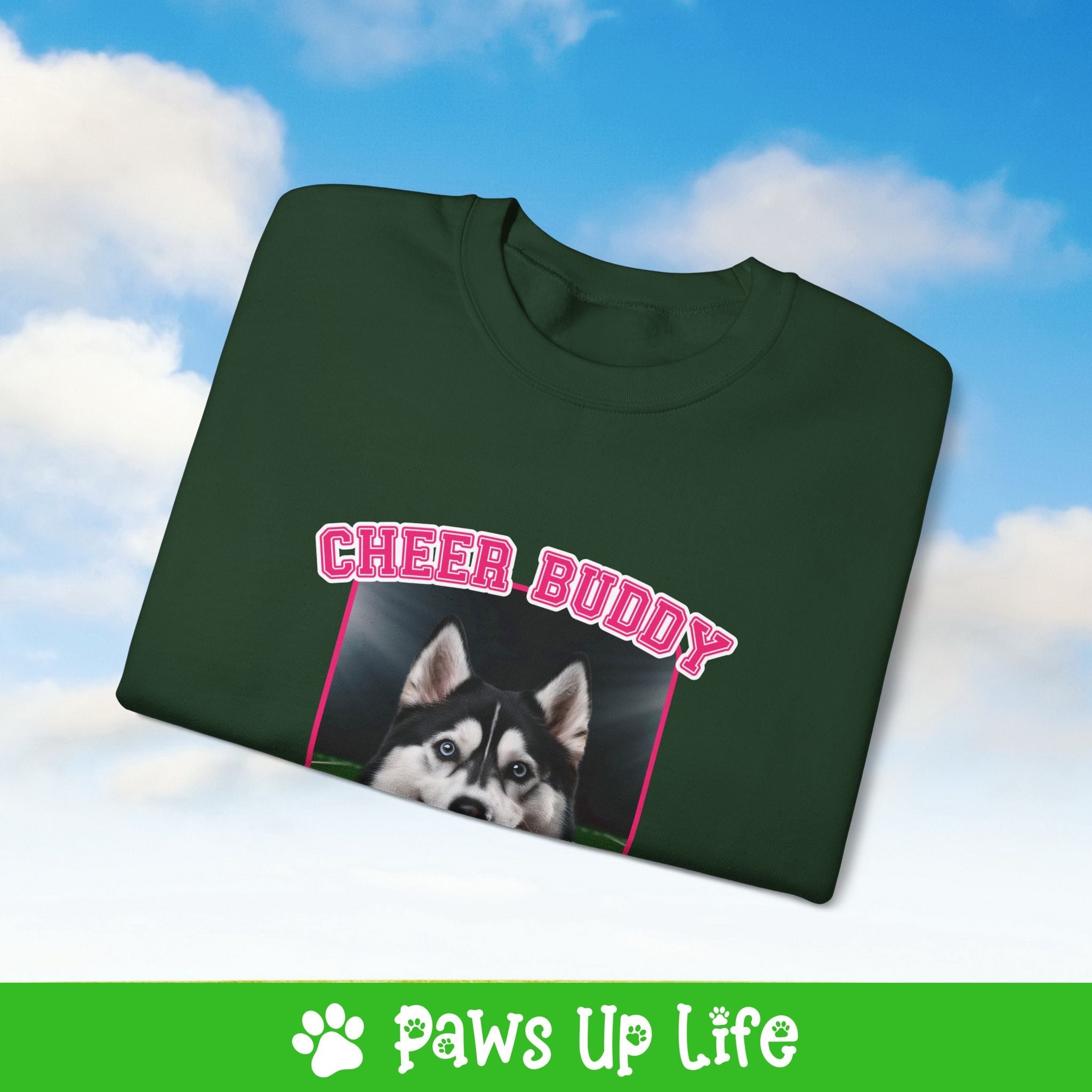 Black Siberian Husky Football Cheer Buddy Cheerleading Dog Crewneck Sweatshirt, Unisex Gift for Animal Lovers, Dog Mom Dad Sweatshirt, Cute Dog Lover Apparel, Fun Pet | Paws Up Life, LLC