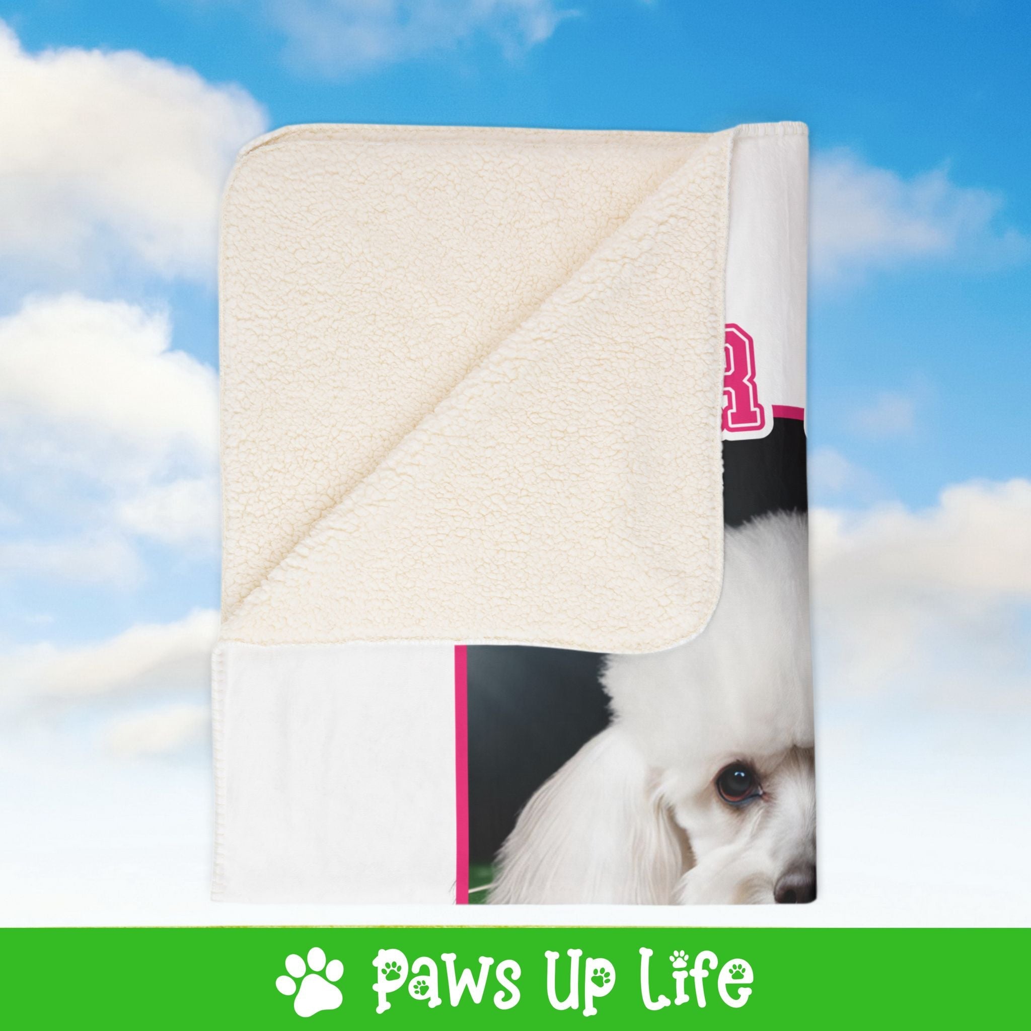 White Poodle Football Cheer Buddy Cheerleading Dog Fleece Sherpa Blanket - Perfect for Snuggling and Cozy Napping | Paws Up Life, LLC