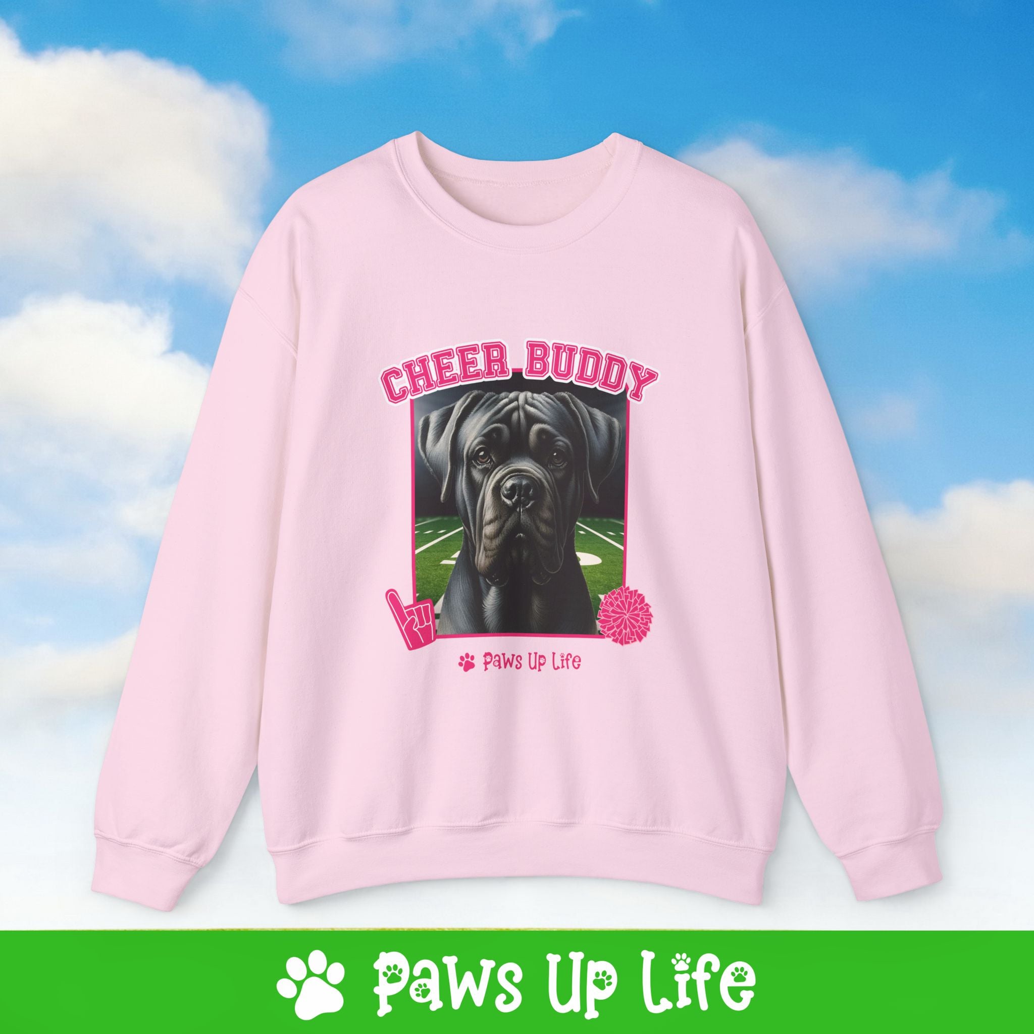 Cane Corso Football Cheer Buddy Cheerleading Dog Crewneck Sweatshirt, Unisex Gift for Animal Lovers, Dog Mom Dad Sweatshirt, Cute Dog Lover Apparel, Fun Pet | Paws Up Life, LLC