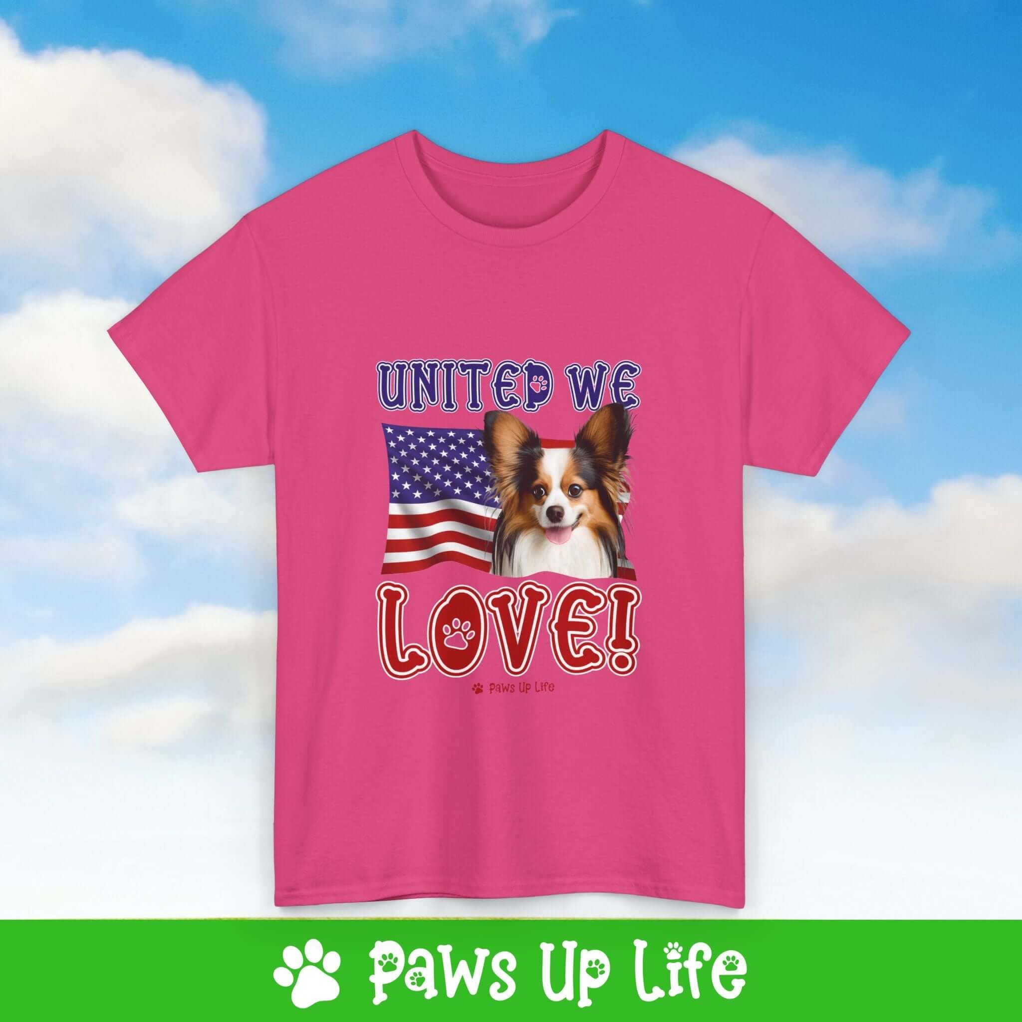 Papillon Dog United We Love Dog Tee, Shirt, Unisex Pet Lover Gift, Dog Mom Dad Tshirt, Animal Rescue Advocate, Cute Puppy Graphic Top Classic Collar | Paws Up Life, LLC