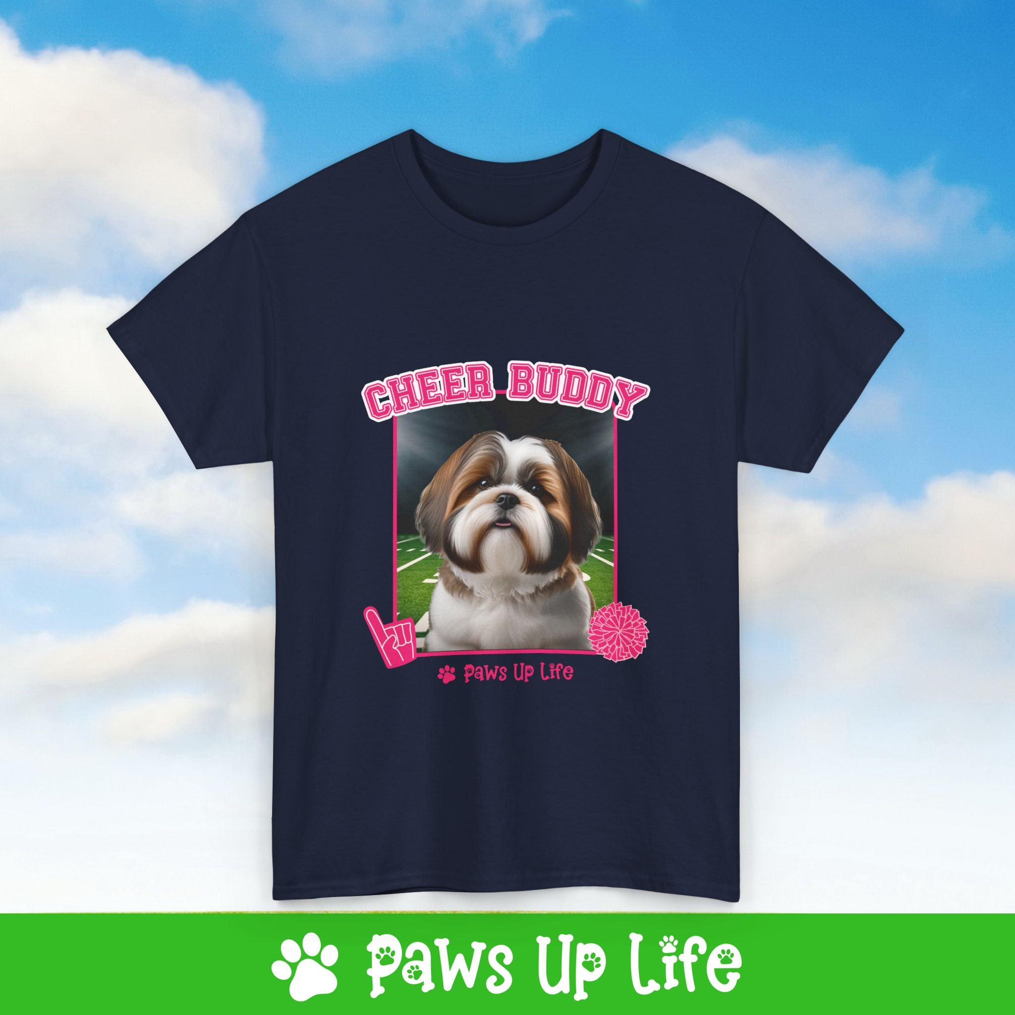 Brown Shih Tzu Football Cheer Buddy Cheerleading Dog Tee, Shirt, Unisex Pet Lover Gift, Dog Mom Dad Tshirt, Animal Rescue Advocate, Cute Puppy Graphic Top Classic Collar | Paws Up Life, LLC