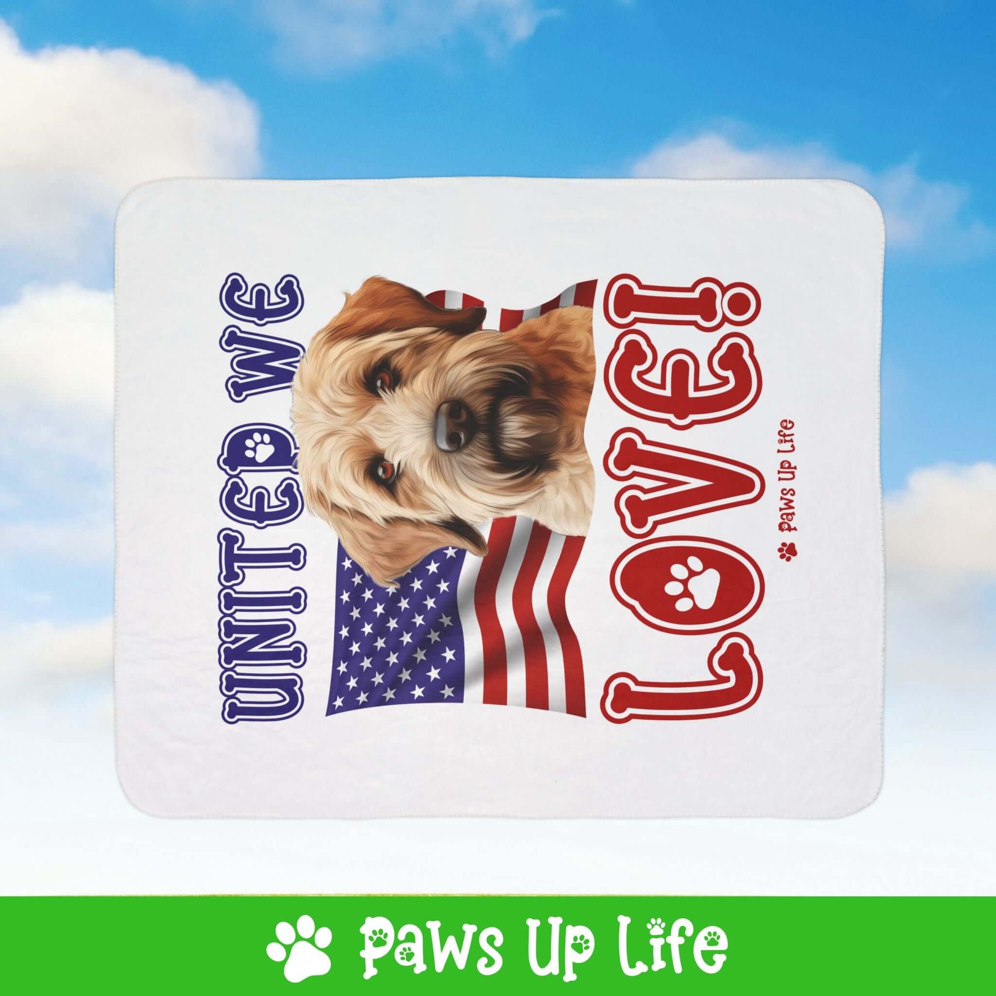 "United We Love" Soft Coated Wheaten Terrier Patriotic Fleece Sherpa Blanket - Perfect for Snuggling and Cozy Napping | Paws Up Life, LLC