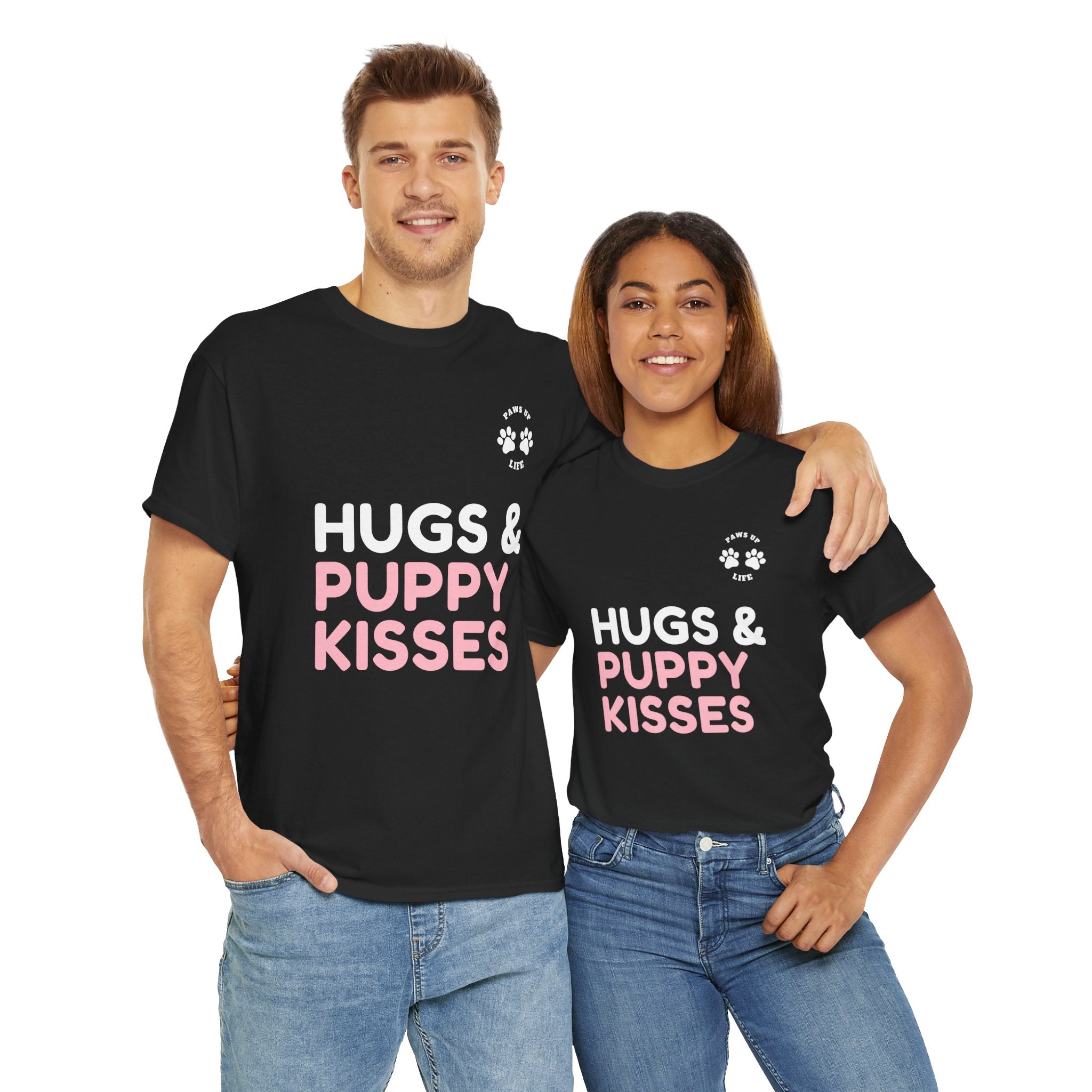 Hugs & Puppy Kisses Dog Mom or Dad Unisex T-Shirt  - Gifts for Pet-Loving Parents |Unisex Heavy Cotton GildanTee | Paws Up Life, LLC