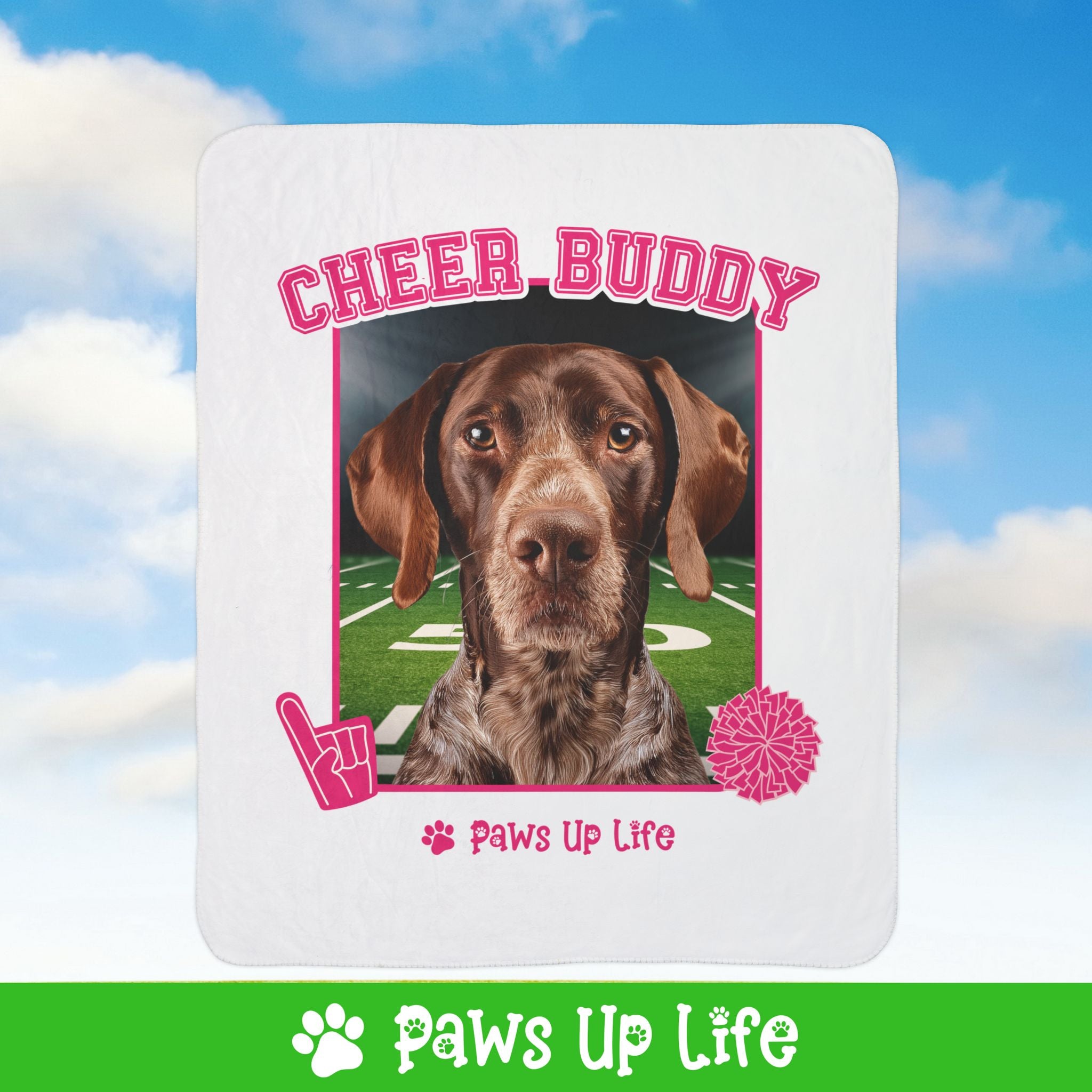 German Shorthaired Pointer Football Cheer Buddy Cheerleading Dog Fleece Sherpa Blanket - Perfect for Snuggling and Cozy Napping | Paws Up Life, LLC