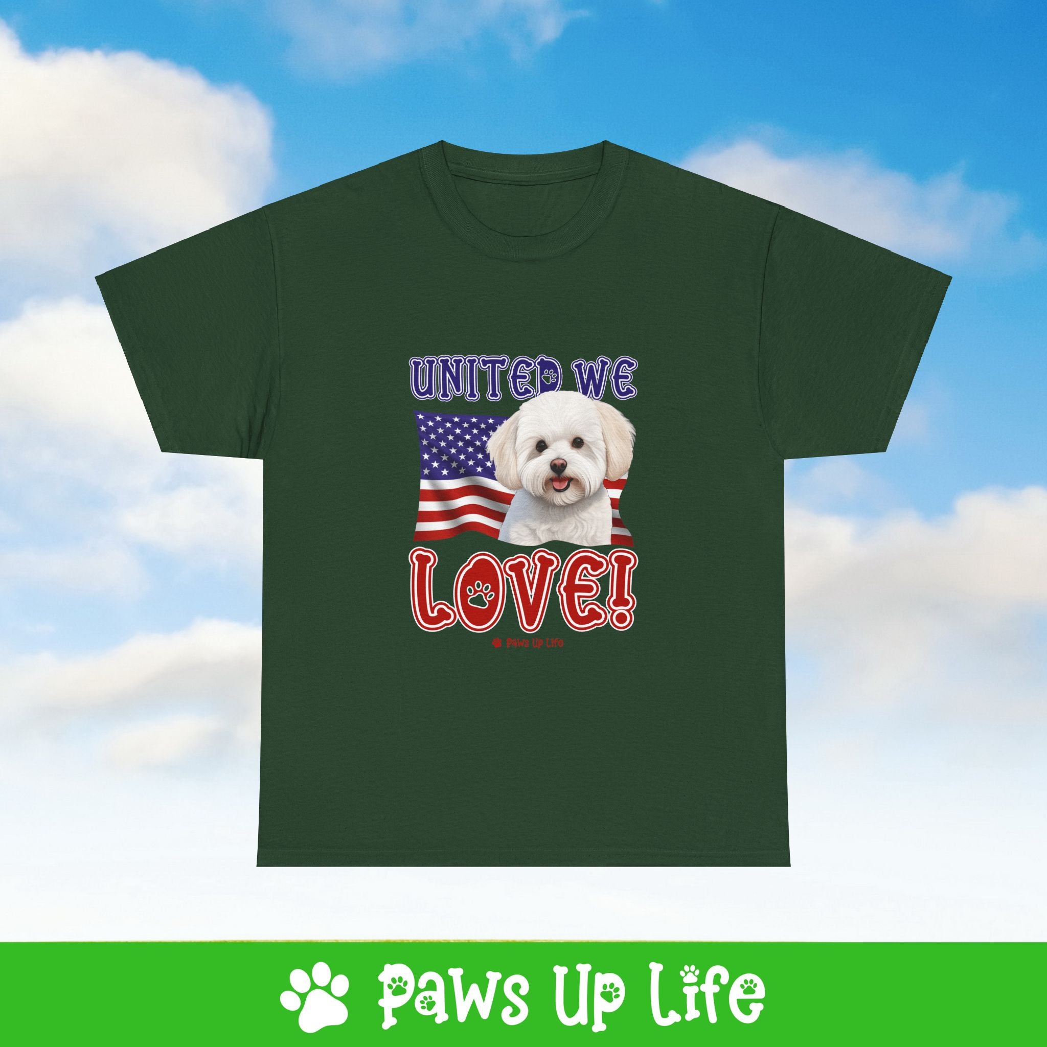 Bichon Frise Dog United We Love Dog Tee, Shirt, Unisex Pet Lover Gift, Dog Mom Dad Tshirt, Animal Rescue Advocate, Cute Puppy Graphic Top Classic Collar | Paws Up Life, LLC