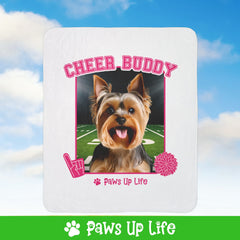 Yorkshire Terrier Football Cheer Buddy Cheerleading Dog Fleece Sherpa Blanket - Perfect for Snuggling and Cozy Napping | Paws Up Life, LLC