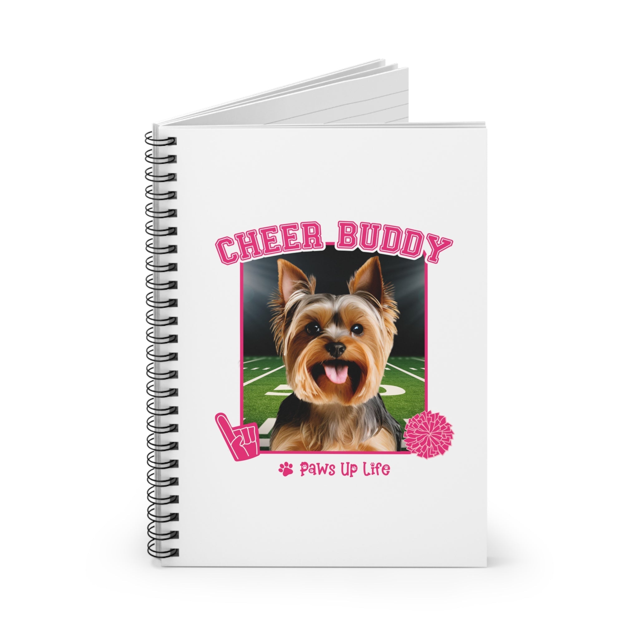 Yorkshire Terrier Football Cheer Buddy Cheerleading Dog Spiral Notebook for Office and Home - Ruled Line | Paws Up Life, LLC