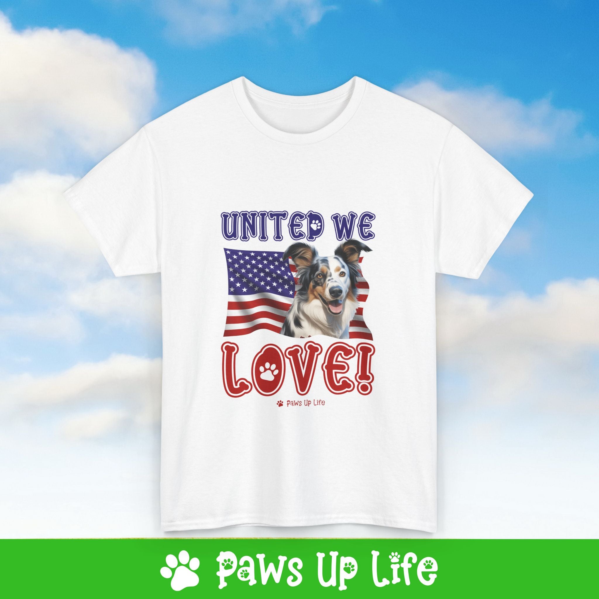 Australian Koolie Dog United We Love Dog Tee, Shirt, Unisex Pet Lover Gift, Dog Mom Dad Tshirt, Animal Rescue Advocate, Cute Puppy Graphic Top Classic Collar | Paws Up Life, LLC