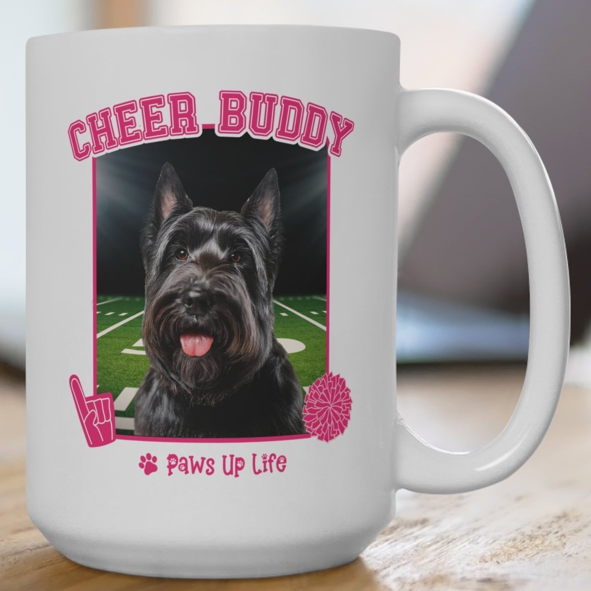 Black Scottish Terrier Football Cheer Buddy Cheerleading Dog 15oz Large Coffee Mug Ceramic Drinkware Tea Washable | Paws Up Life, LLC