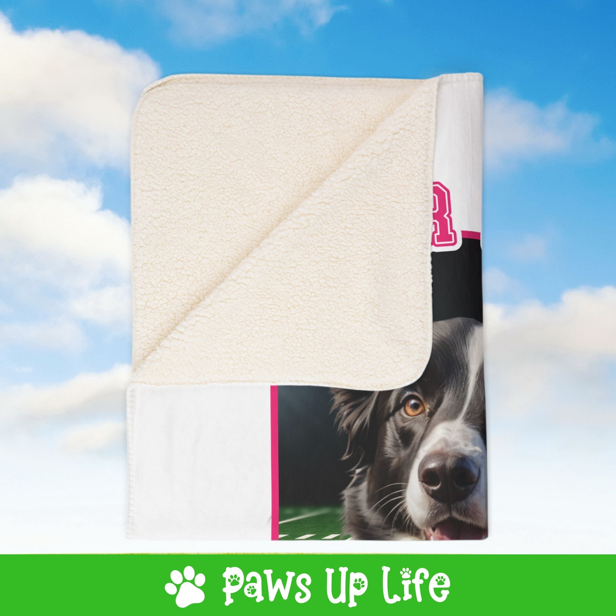 Border Collie Football Cheer Buddy Cheerleading Dog Fleece Sherpa Blanket - Perfect for Snuggling and Cozy Napping | Paws Up Life, LLC