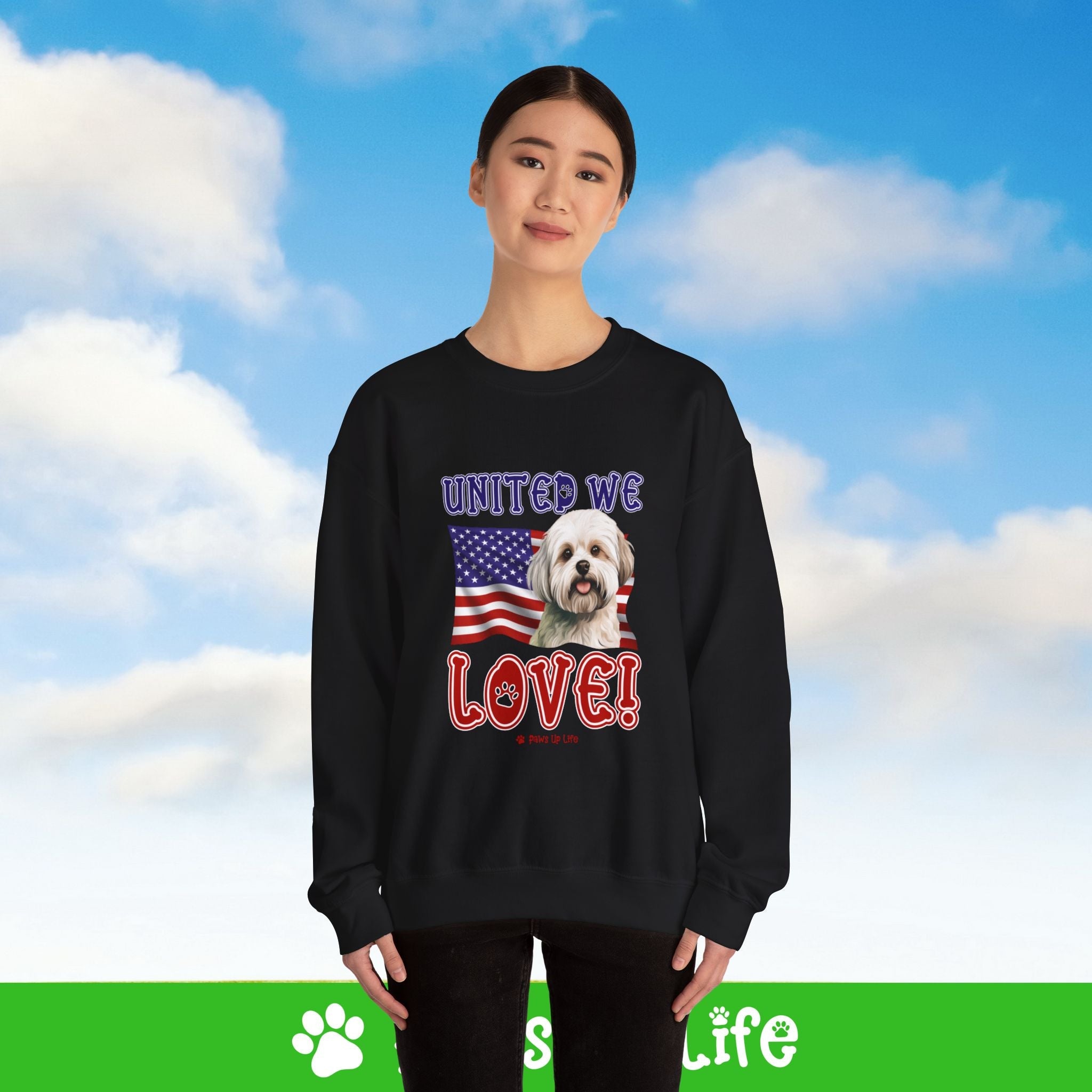 Maltese Dog United We Love Dog Crewneck Sweatshirt, Unisex Gift for Animal Lovers, Dog Mom Dad Sweatshirt, Cute Dog Lover Apparel, Fun Pet | Paws Up Life, LLC