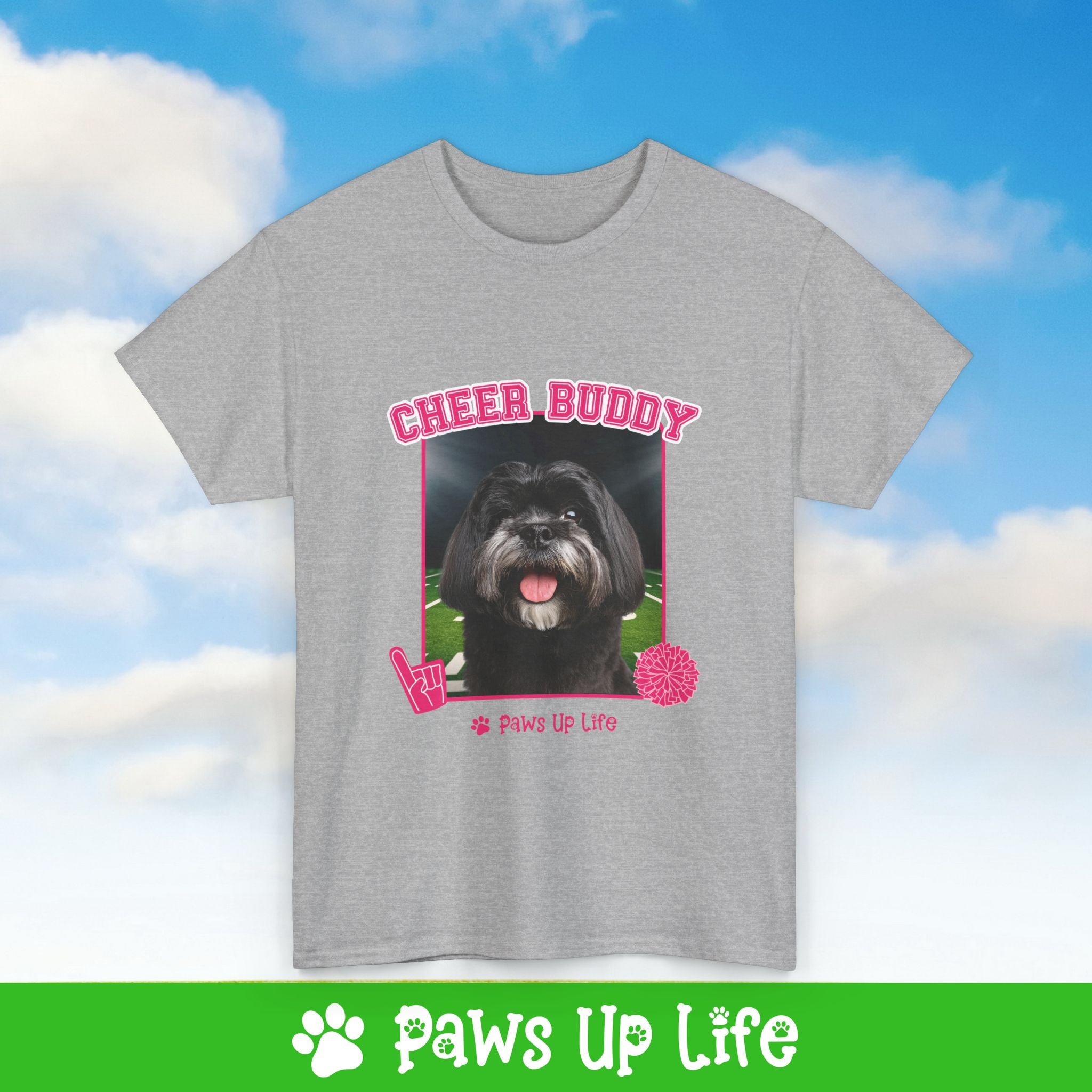 Black Lhasa Apso Football Cheer Buddy Cheerleading Dog Tee, Shirt, Unisex Pet Lover Gift, Dog Mom Dad Tshirt, Animal Rescue Advocate, Cute Puppy Graphic Top Classic Collar