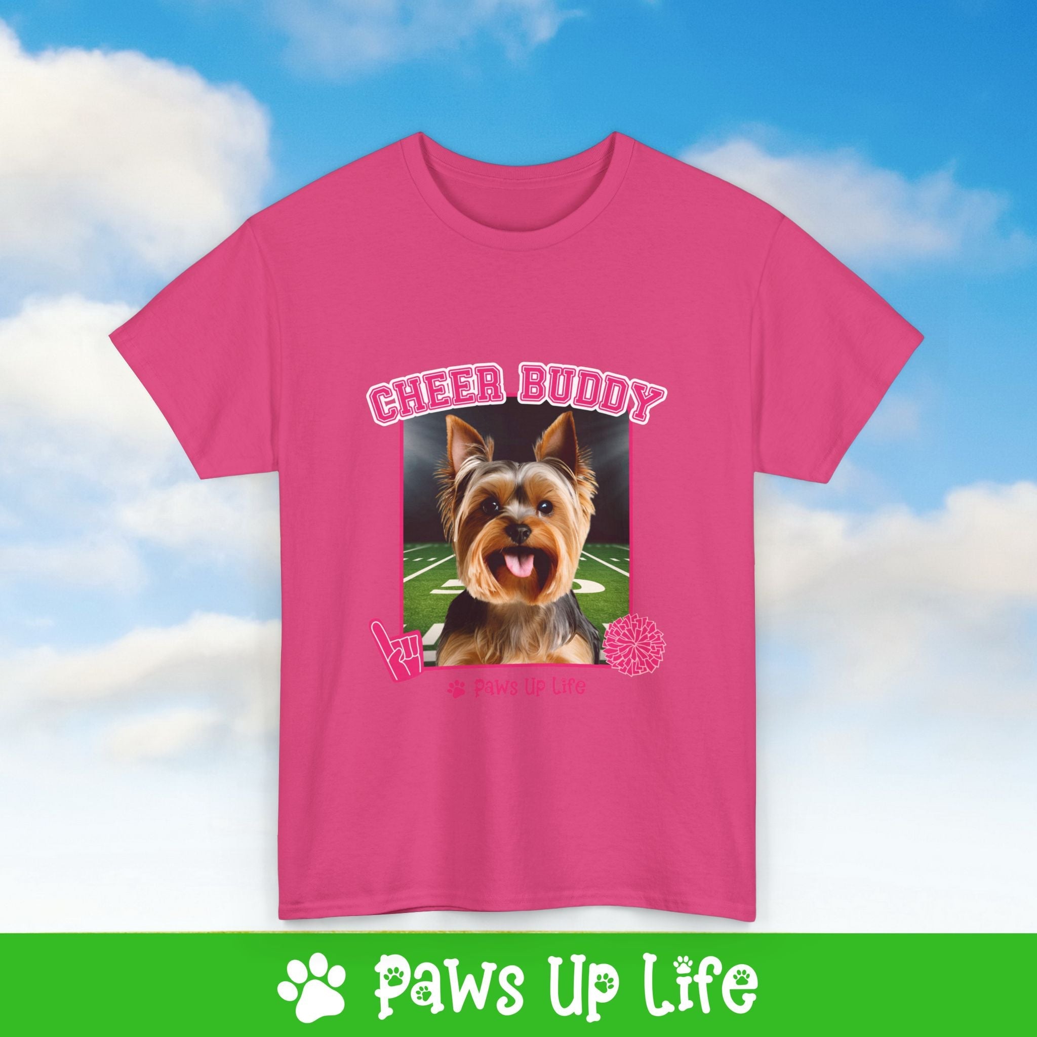 Yorkshire Terrier Football Cheer Buddy Cheerleading Dog Tee, Shirt, Unisex Pet Lover Gift, Dog Mom Dad Tshirt, Animal Rescue Advocate, Cute Puppy Graphic Top Classic Collar | Paws Up Life, LLC