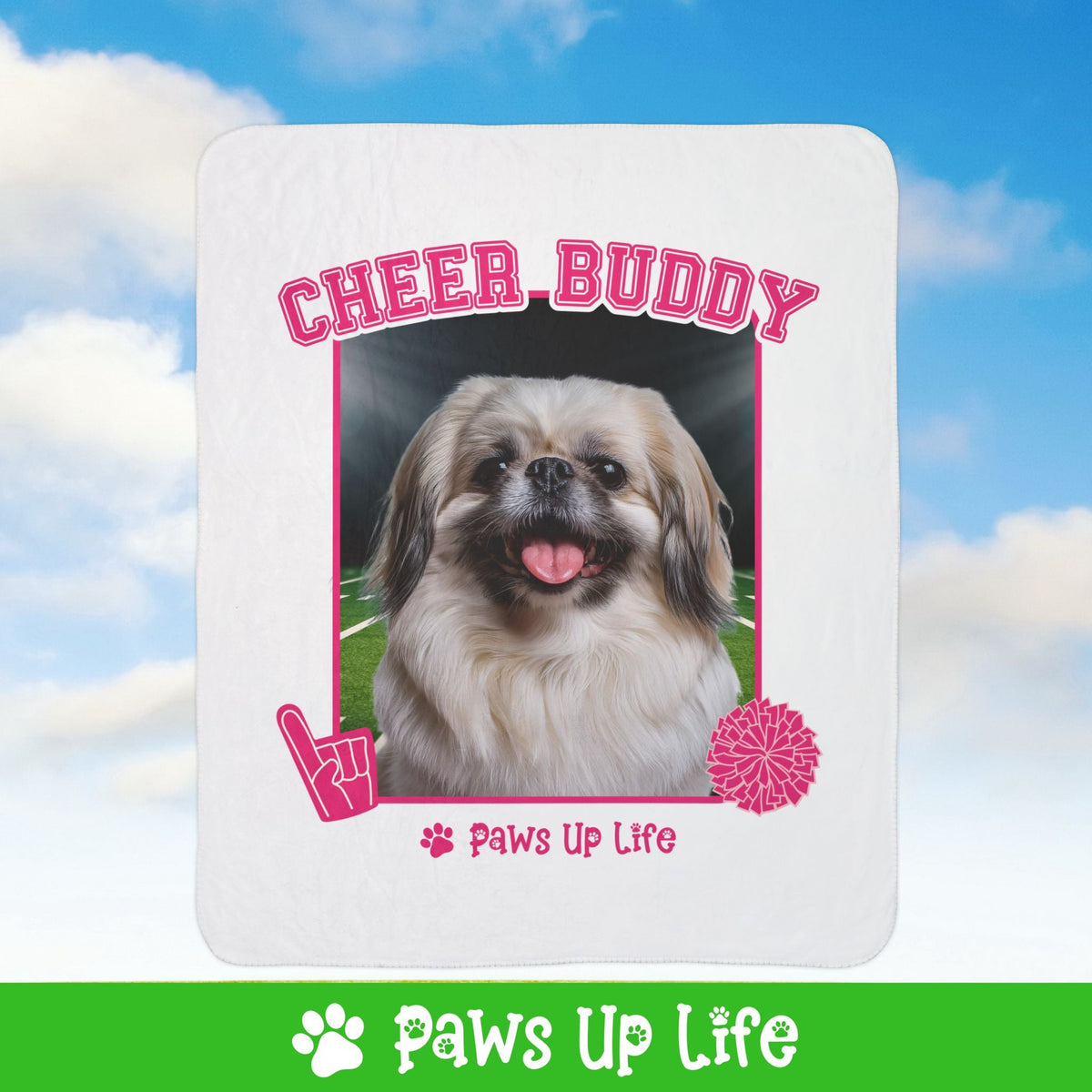 Pekinese Football Cheer Buddy Cheerleading Dog Fleece Sherpa Blanket - Perfect for Snuggling and Cozy Napping | Paws Up Life, LLC