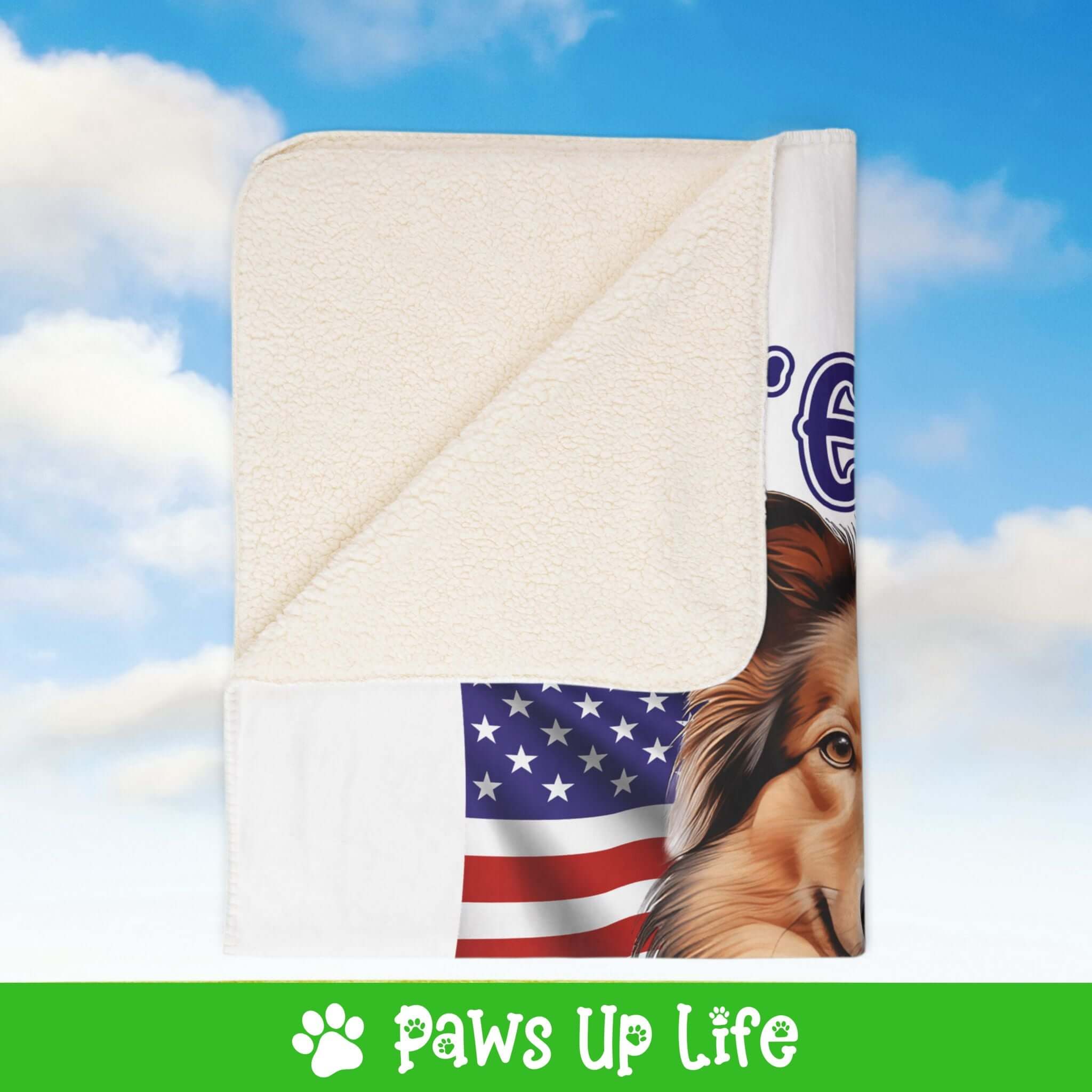 "United We Love" Shetland Sheepdog Patriotic Fleece Sherpa Blanket - Perfect for Snuggling and Cozy Napping | Paws Up Life, LLC