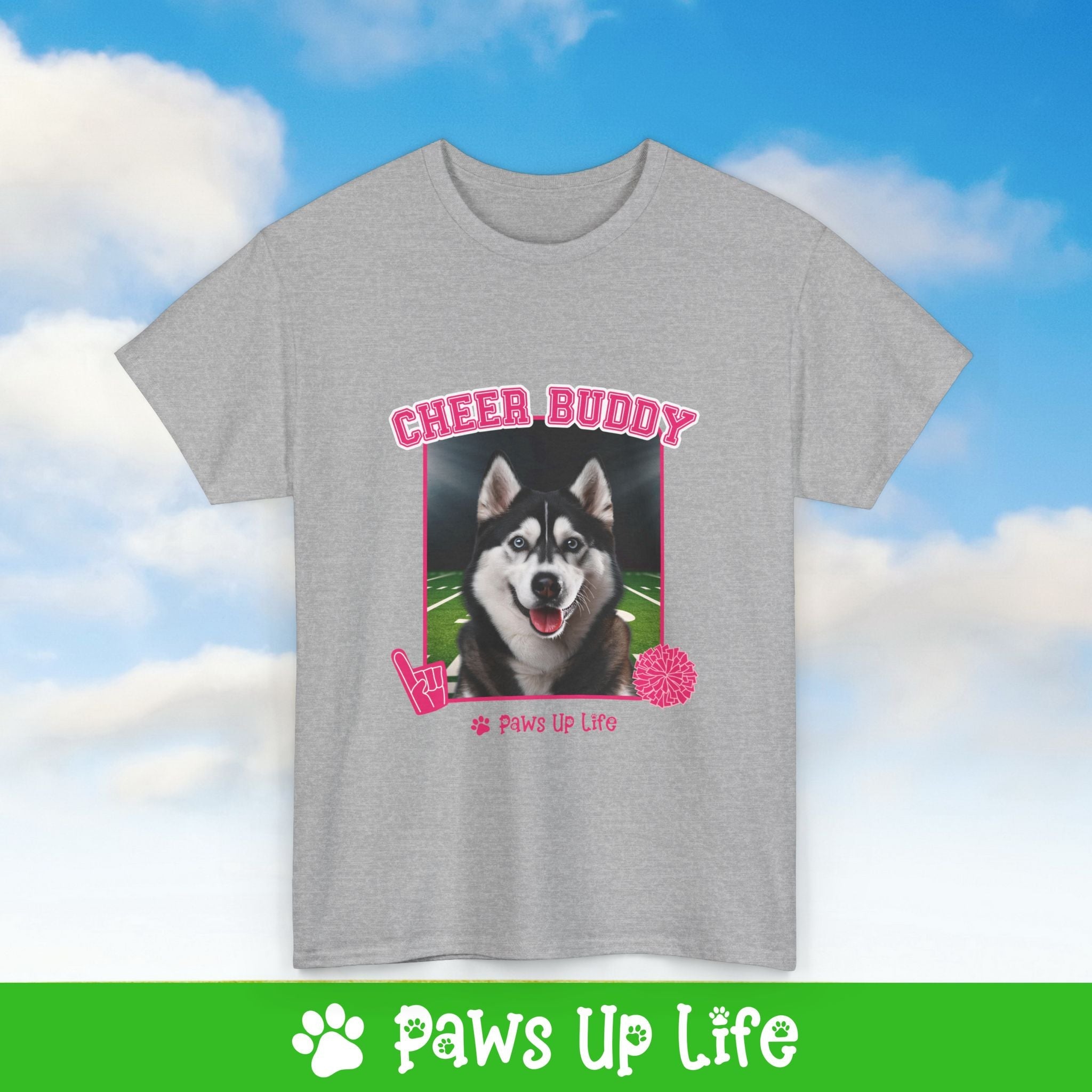 Black Siberian Husky Football Cheer Buddy Cheerleading Dog Tee, Shirt, Unisex Pet Lover Gift, Dog Mom Dad Tshirt, Animal Rescue Advocate, Cute Puppy Graphic Top Classic Collar | Paws Up Life, LLC