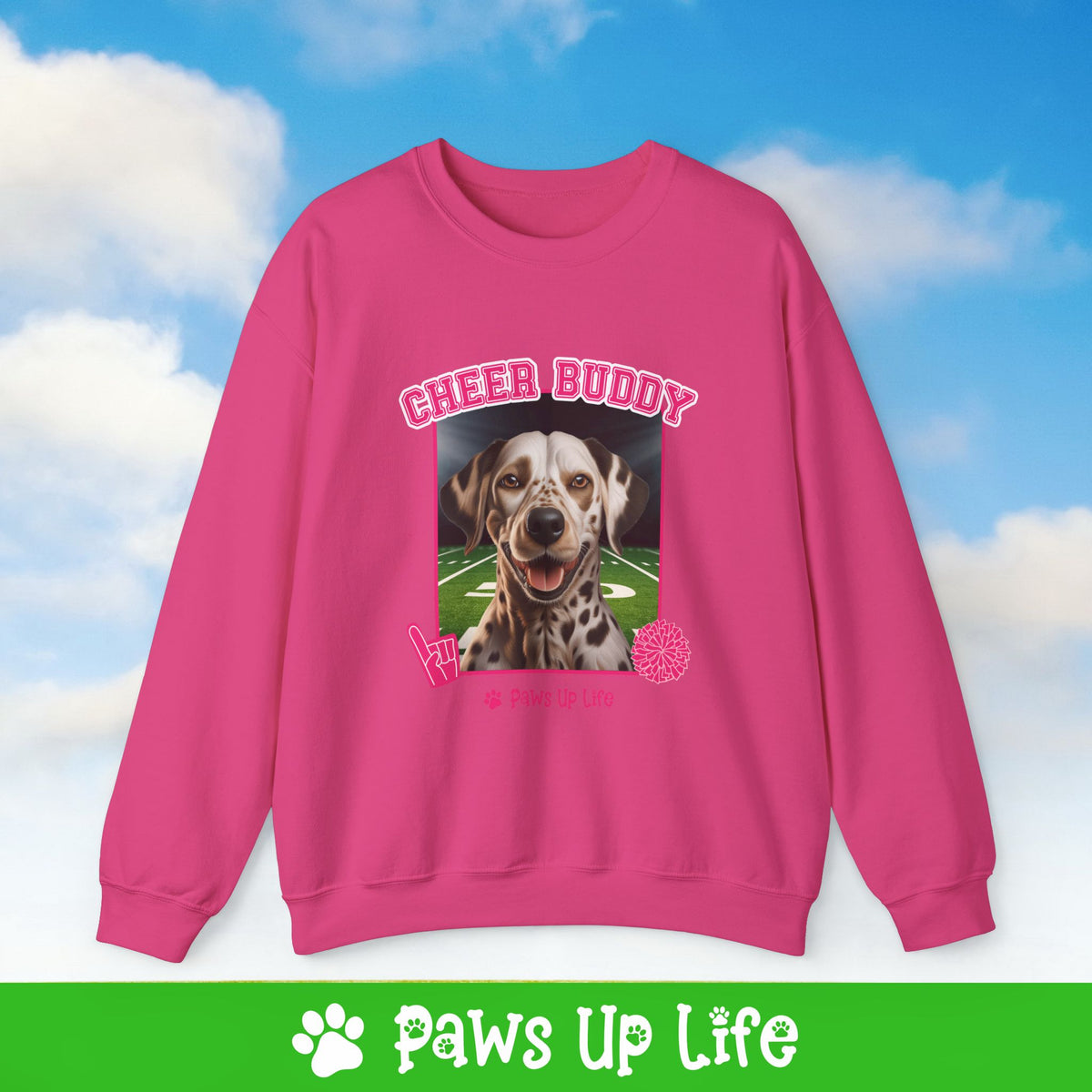 Dalmation Football Cheer Buddy Cheerleading Dog Crewneck Sweatshirt, Unisex Gift for Animal Lovers, Dog Mom Dad Sweatshirt, Cute Dog Lover Apparel, Fun Pet | Paws Up Life, LLC