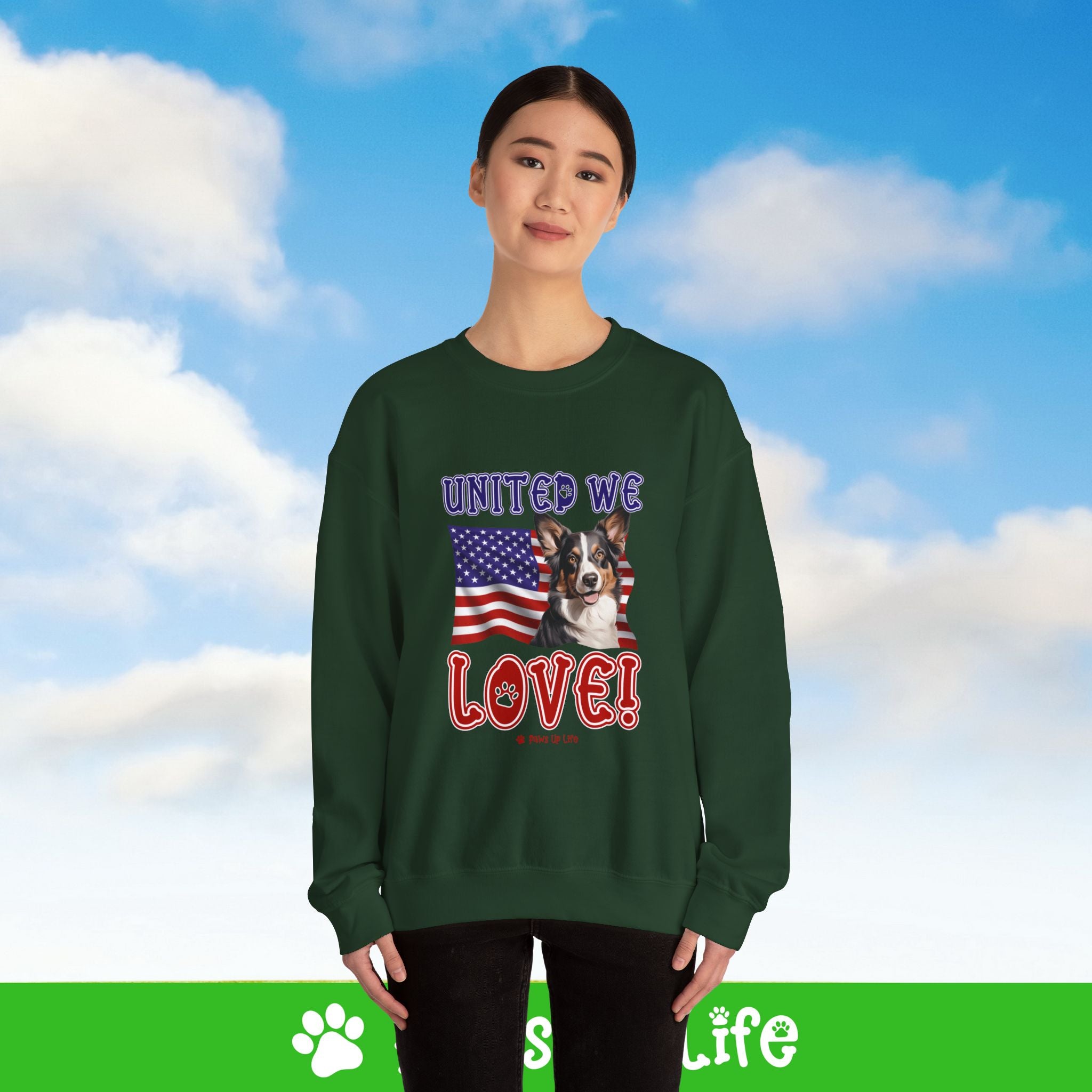 Cardigan Welsh Corgi Dog United We Love Dog Crewneck Sweatshirt, Unisex Gift for Animal Lovers, Dog Mom Dad Sweatshirt, Cute Dog Lover Apparel, Fun Pet | Paws Up Life, LLC