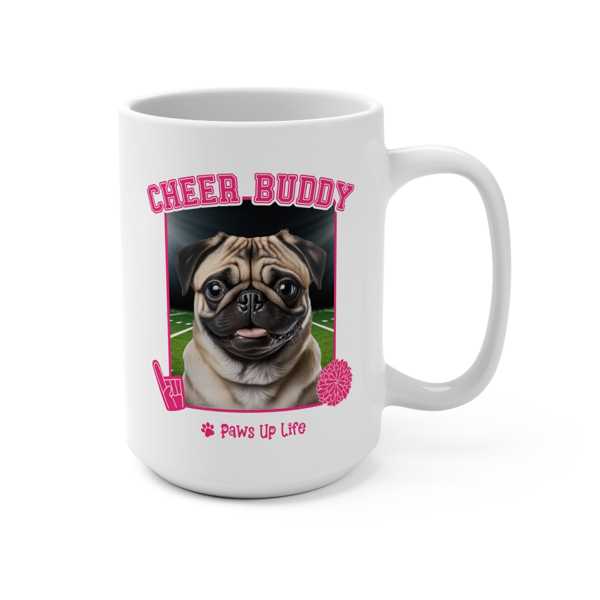 Pug Cheer Buddy Cheerleading Dog 15oz Large Coffee Mug Ceramic Drinkware Tea Washable | Paws Up Life, LLC