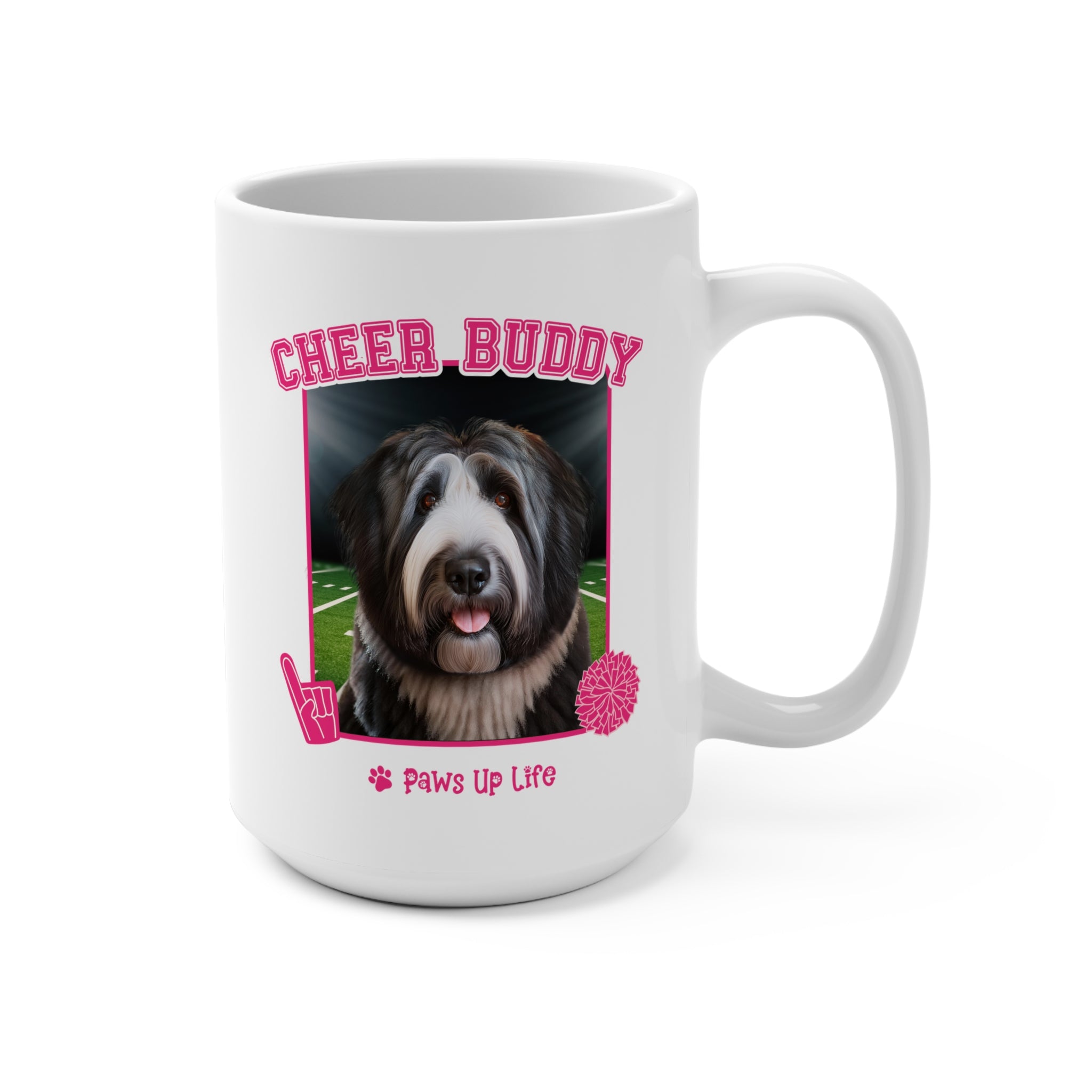 Black Old English Sheep Dog Football Cheer Buddy Cheerleading Dog 15oz Large Coffee Mug Ceramic Drinkware Tea Washable | Paws Up Life, LLC