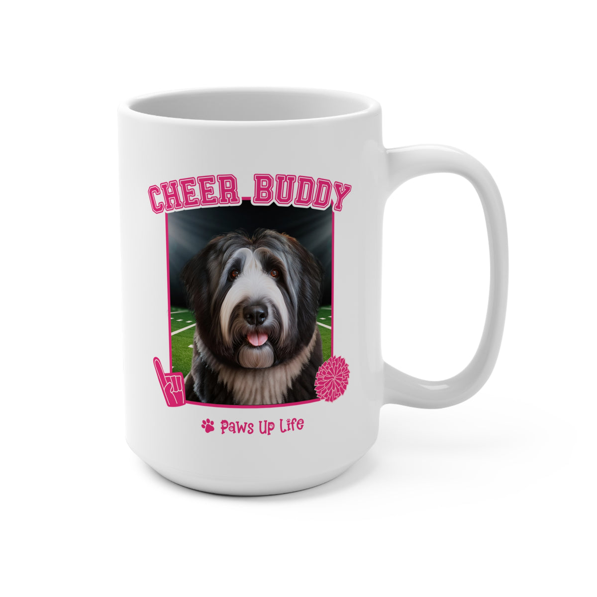 Black Old English Sheep Dog Football Cheer Buddy Cheerleading Dog 15oz Large Coffee Mug Ceramic Drinkware Tea Washable | Paws Up Life, LLC