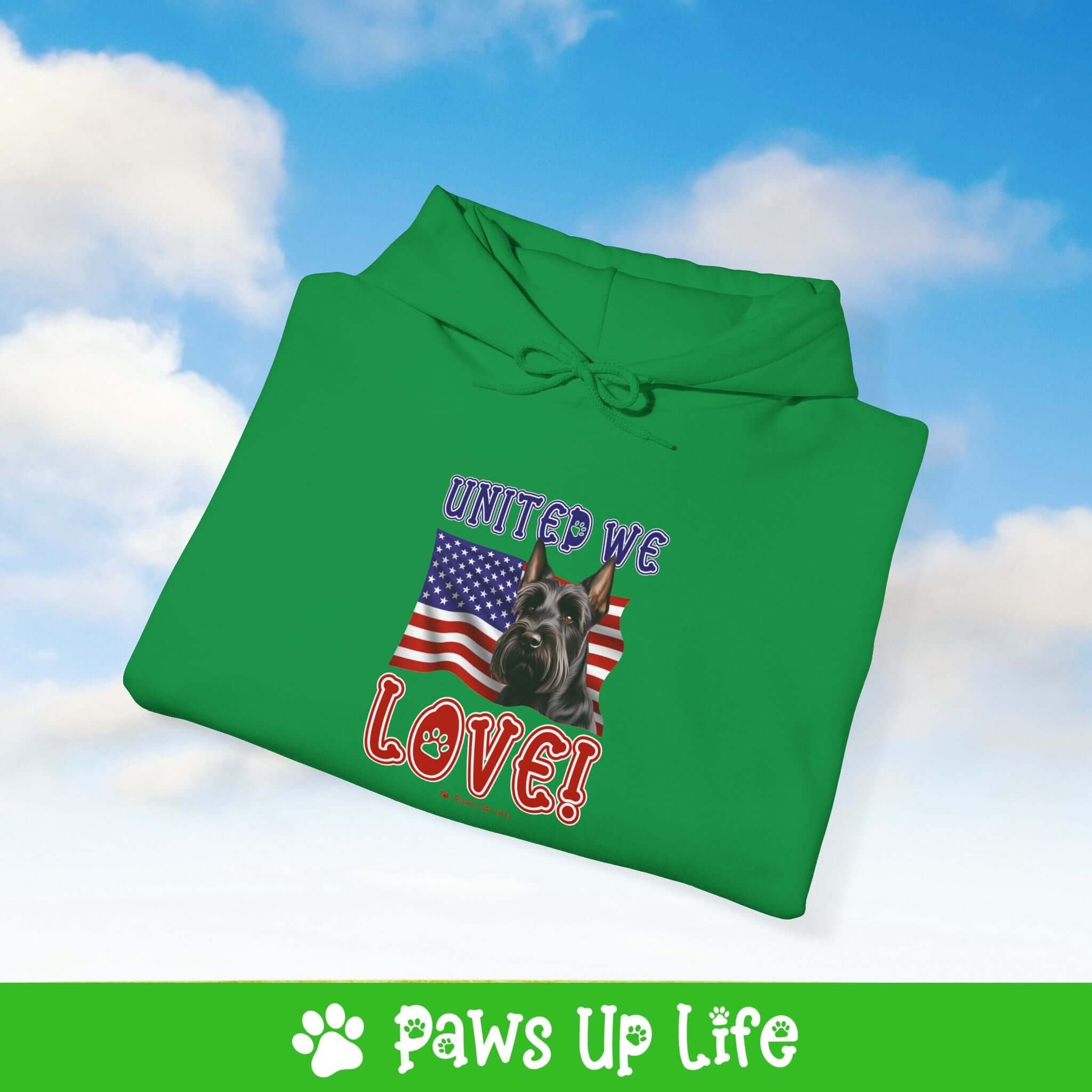 "United We Love" Scottish Terrier Hoodie – Fun Dog Lover Design | Cozy 50/50 Blend Unisex Sweater, Perfect Gift for Pet Lovers! | Paws Up Life, LLC