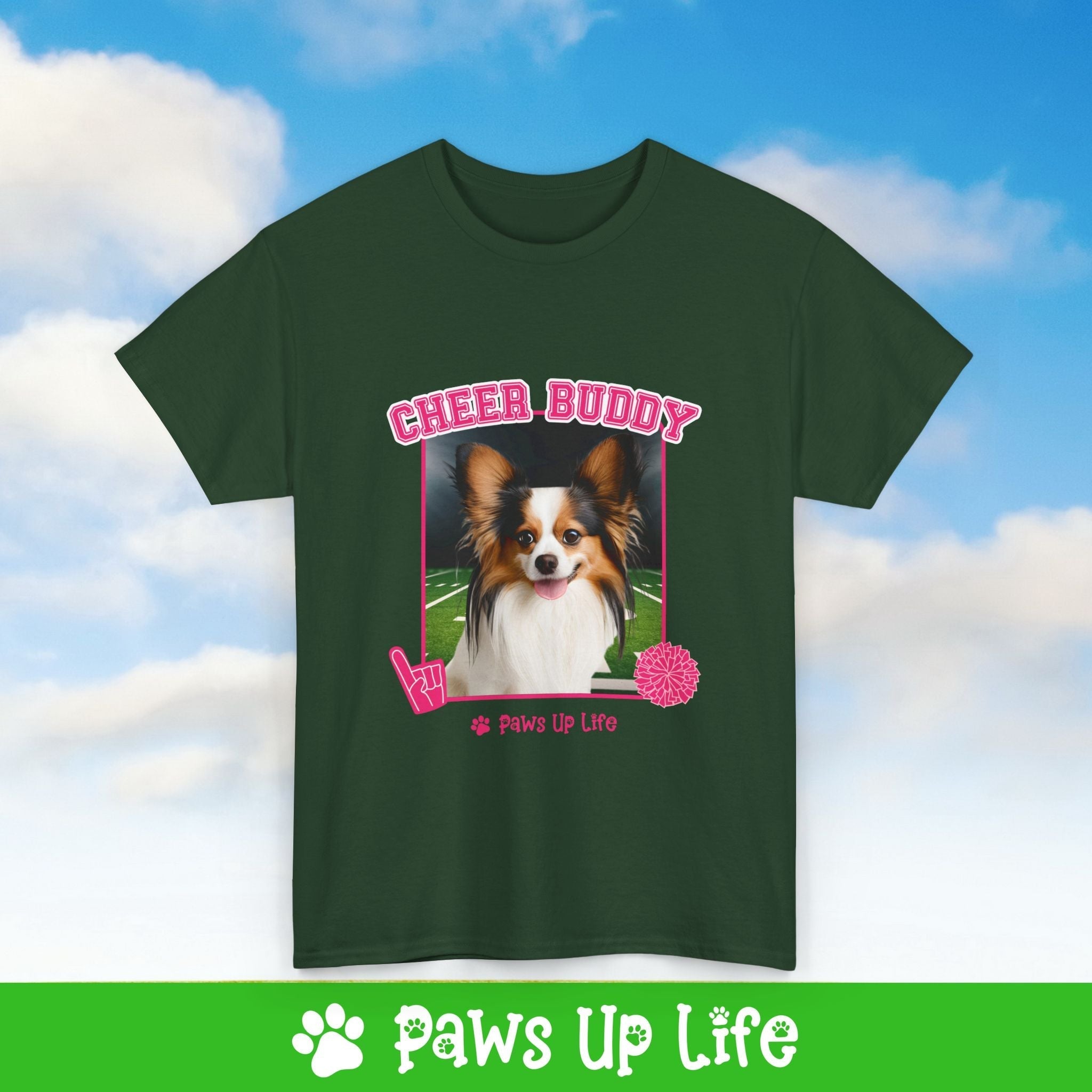 Papillon Football Cheer Buddy Cheerleading Dog Tee, Shirt, Unisex Pet Lover Gift, Dog Mom Dad Tshirt, Animal Rescue Advocate, Cute Puppy Graphic Top Classic Collar | Paws Up Life, LLC