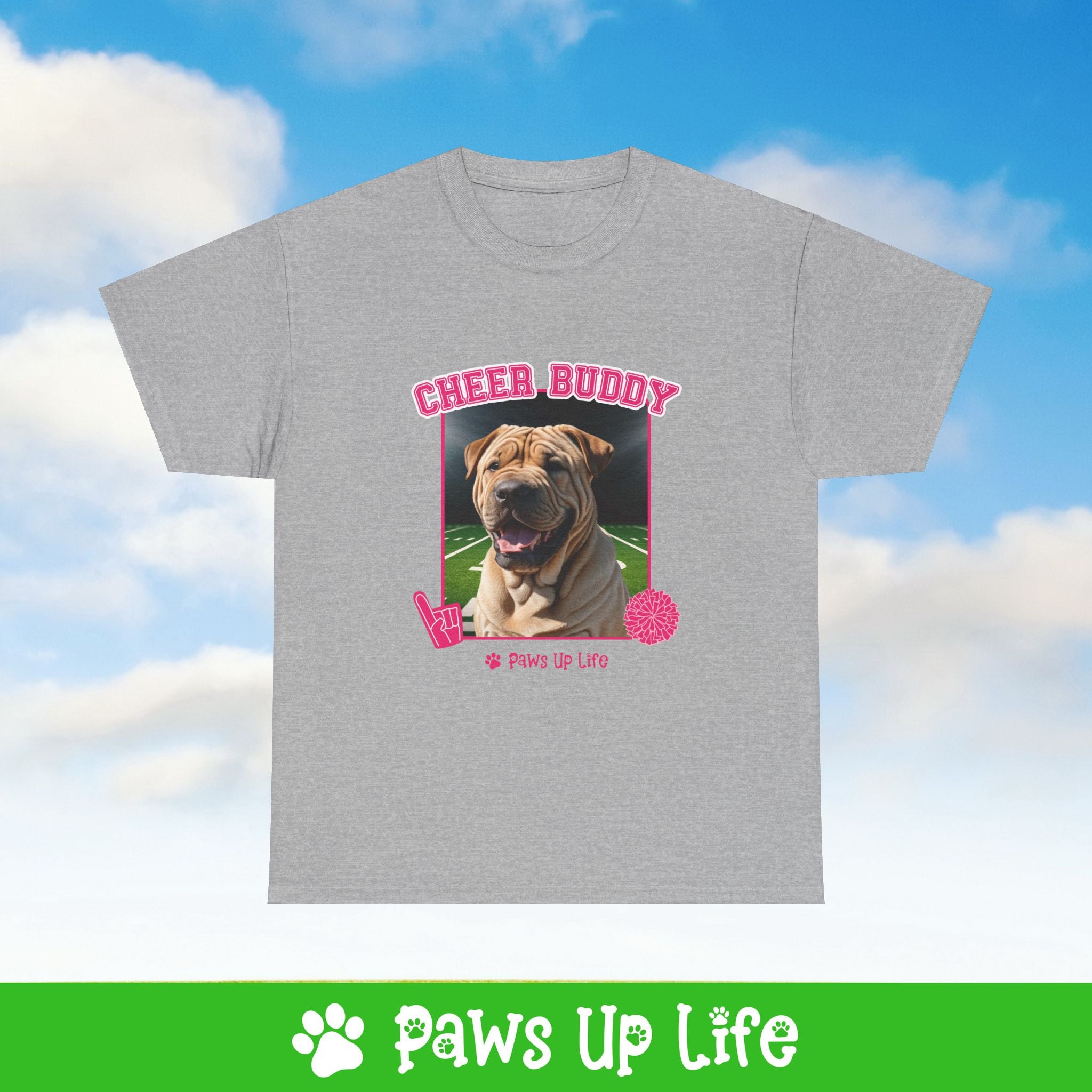 Chinese Shar Pei Football Cheer Buddy Cheerleading Dog Tee, Shirt, Unisex Pet Lover Gift, Dog Mom Dad Tshirt, Animal Rescue Advocate, Cute Puppy Graphic Top Classic Collar | Paws Up Life, LLC