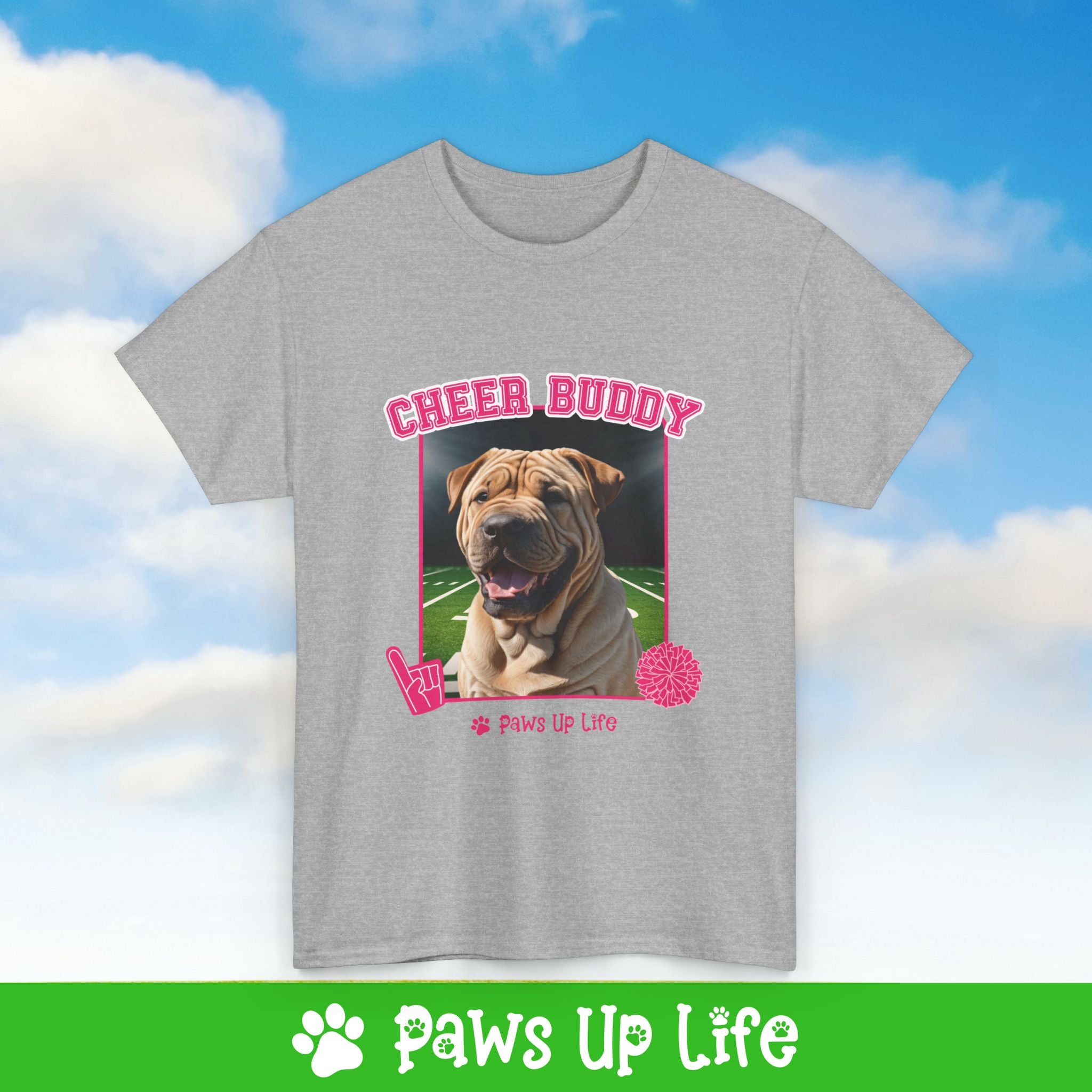 Chinese Shar Pei Football Cheer Buddy Cheerleading Dog Tee, Shirt, Unisex Pet Lover Gift, Dog Mom Dad Tshirt, Animal Rescue Advocate, Cute Puppy Graphic Top Classic Collar | Paws Up Life, LLC