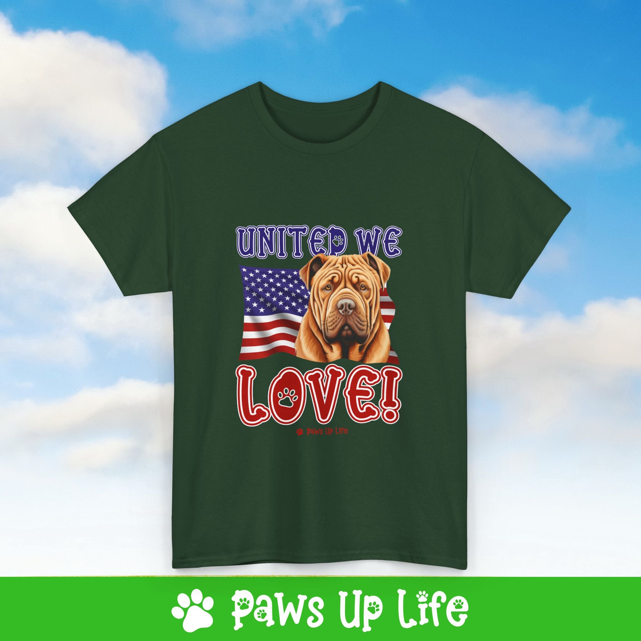 Chinese Shar Pei Dog United We Love Dog Tee, Shirt, Unisex Pet Lover Gift, Dog Mom Dad Tshirt, Animal Rescue Advocate, Cute Puppy Graphic Top Classic Collar | Paws Up Life, LLC