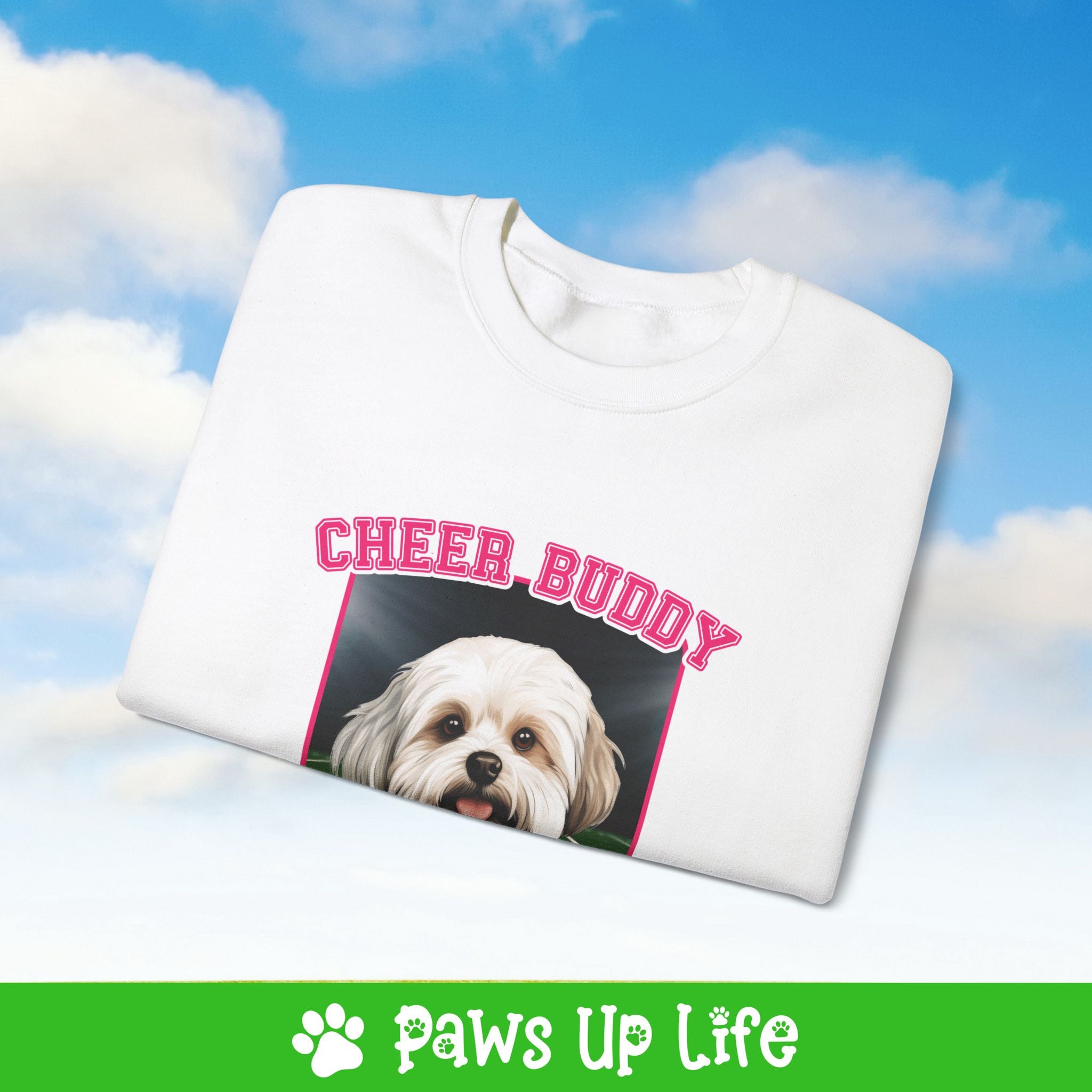 Maltese Football Cheer Buddy Cheerleading Dog Crewneck Sweatshirt, Unisex Gift for Animal Lovers, Dog Mom Dad Sweatshirt, Cute Dog Lover Apparel, Fun Pet | Paws Up Life, LLC