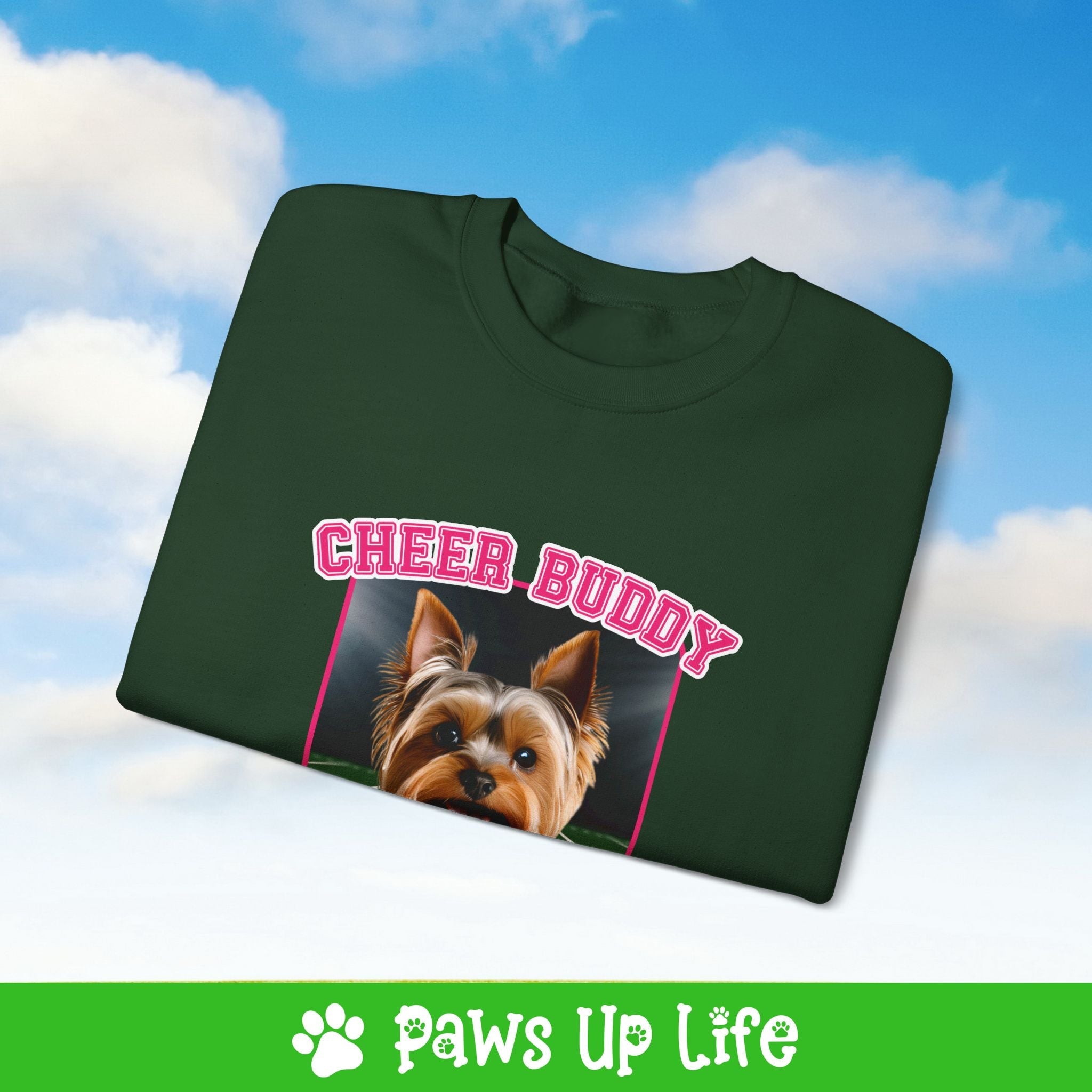 Yorkshire Terrier Football Cheer Buddy Cheerleading Dog Crewneck Sweatshirt, Unisex Gift for Animal Lovers, Dog Mom Dad Sweatshirt, Cute Dog Lover Apparel, Fun Pet | Paws Up Life, LLC