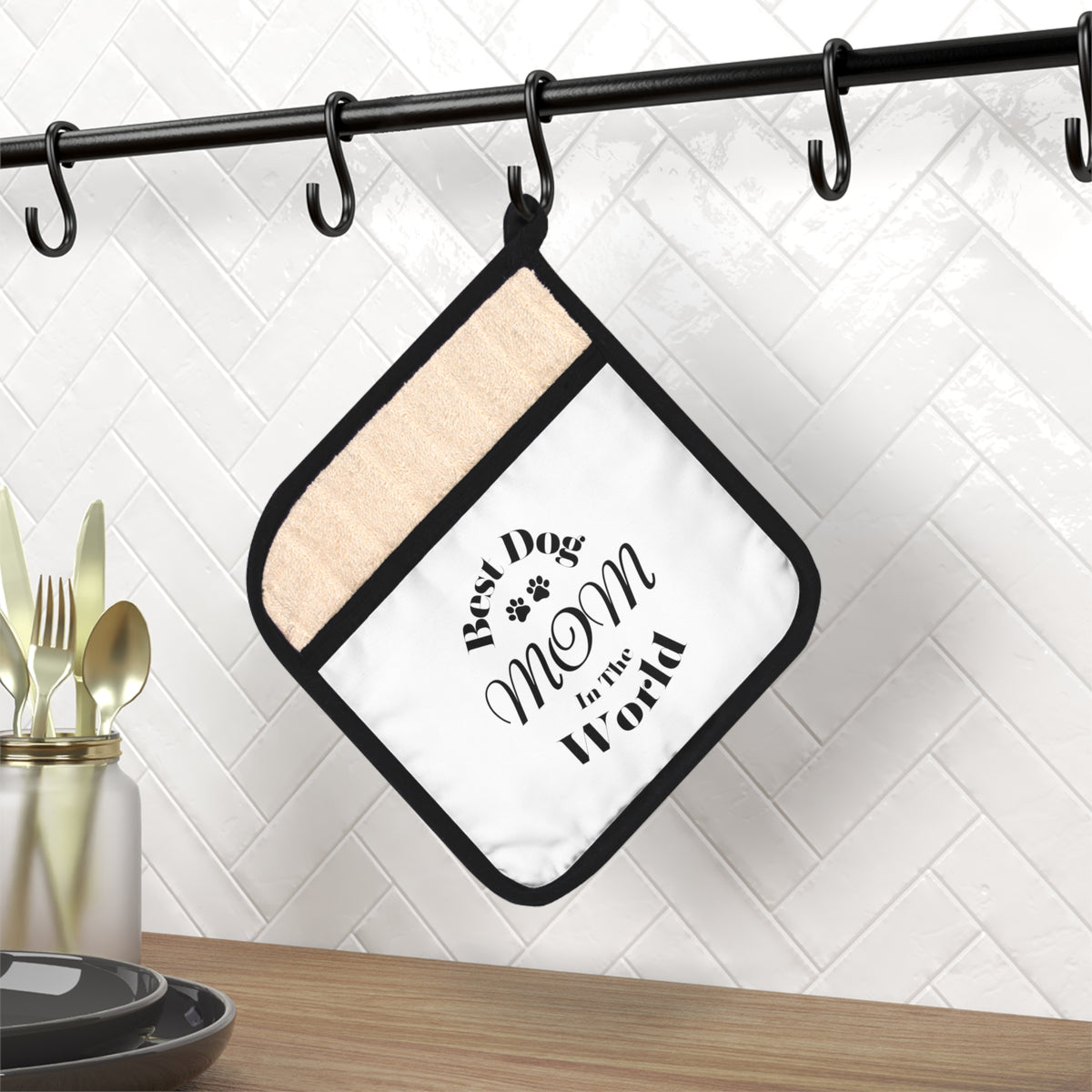 Best Dog Mom in the World Pot Holder: Cute Kitchen Accessory for Pet-Loving Homes - Pot Holder with Pocket | Paws Up Life, LLC