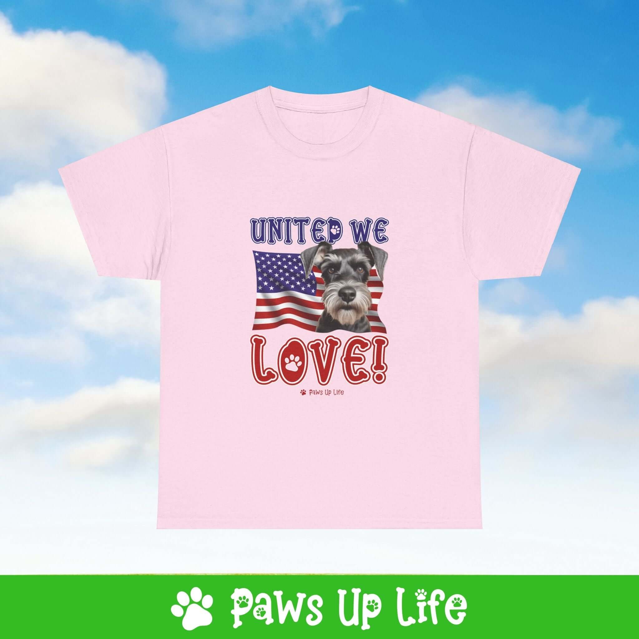 Miniature Schnauzer Dog United We Love Dog Tee, Shirt, Unisex Pet Lover Gift, Dog Mom Dad Tshirt, Animal Rescue Advocate, Cute Puppy Graphic Top Classic Collar | Paws Up Life, LLC