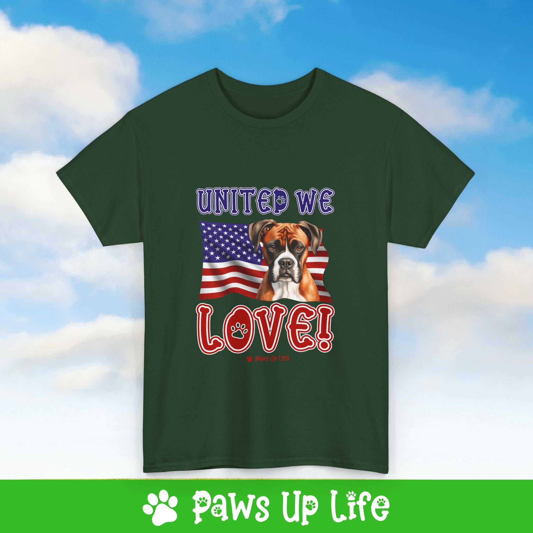 Boxer Dog United We Love Dog Tee, Shirt, Unisex Pet Lover Gift, Dog Mom Dad Tshirt, Animal Rescue Advocate, Cute Puppy Graphic Top Classic Collar | Paws Up Life, LLC