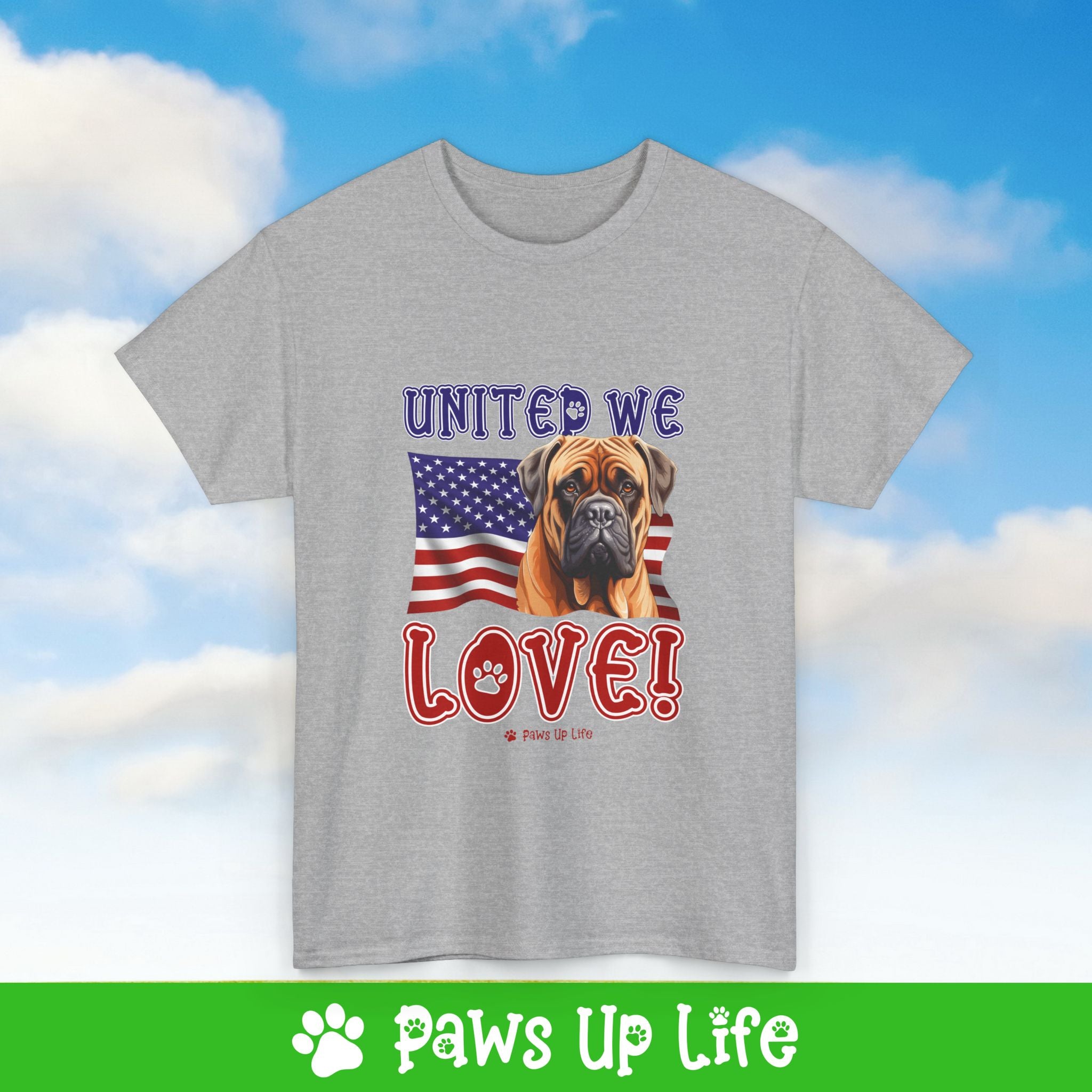 Bull Mastiff Dog United We Love Dog Tee, Shirt, Unisex Pet Lover Gift, Dog Mom Dad Tshirt, Animal Rescue Advocate, Cute Puppy Graphic Top Classic Collar | Paws Up Life, LLC