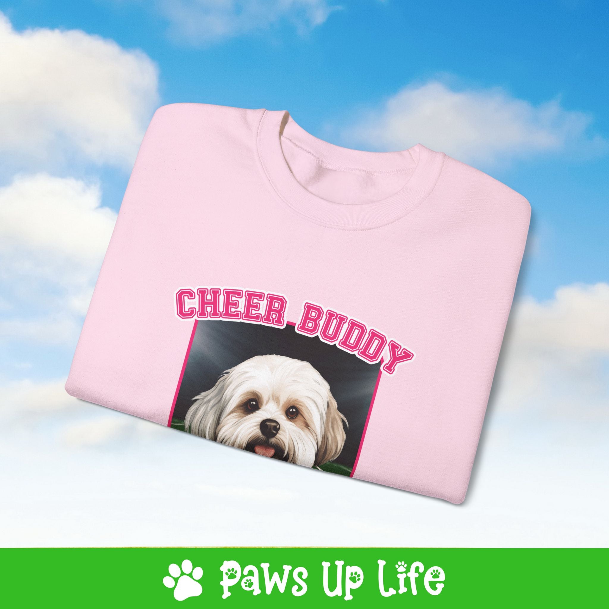 Maltese Football Cheer Buddy Cheerleading Dog Crewneck Sweatshirt, Unisex Gift for Animal Lovers, Dog Mom Dad Sweatshirt, Cute Dog Lover Apparel, Fun Pet | Paws Up Life, LLC