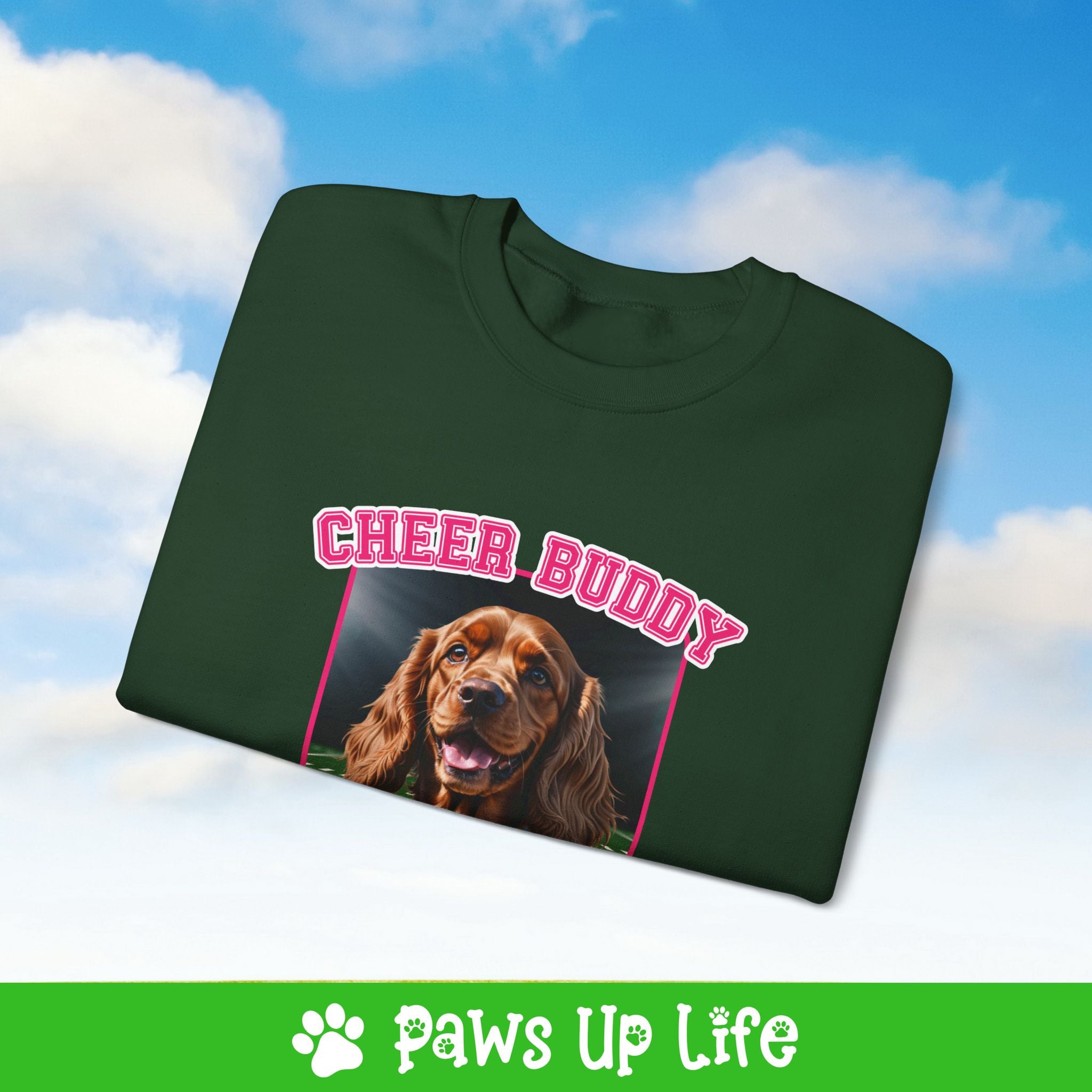 Cocker Spaniel Football Cheer Buddy Cheerleading Dog Crewneck Sweatshirt, Unisex Gift for Animal Lovers, Dog Mom Dad Sweatshirt, Cute Dog Lover Apparel, Fun Pet | Paws Up Life, LLC