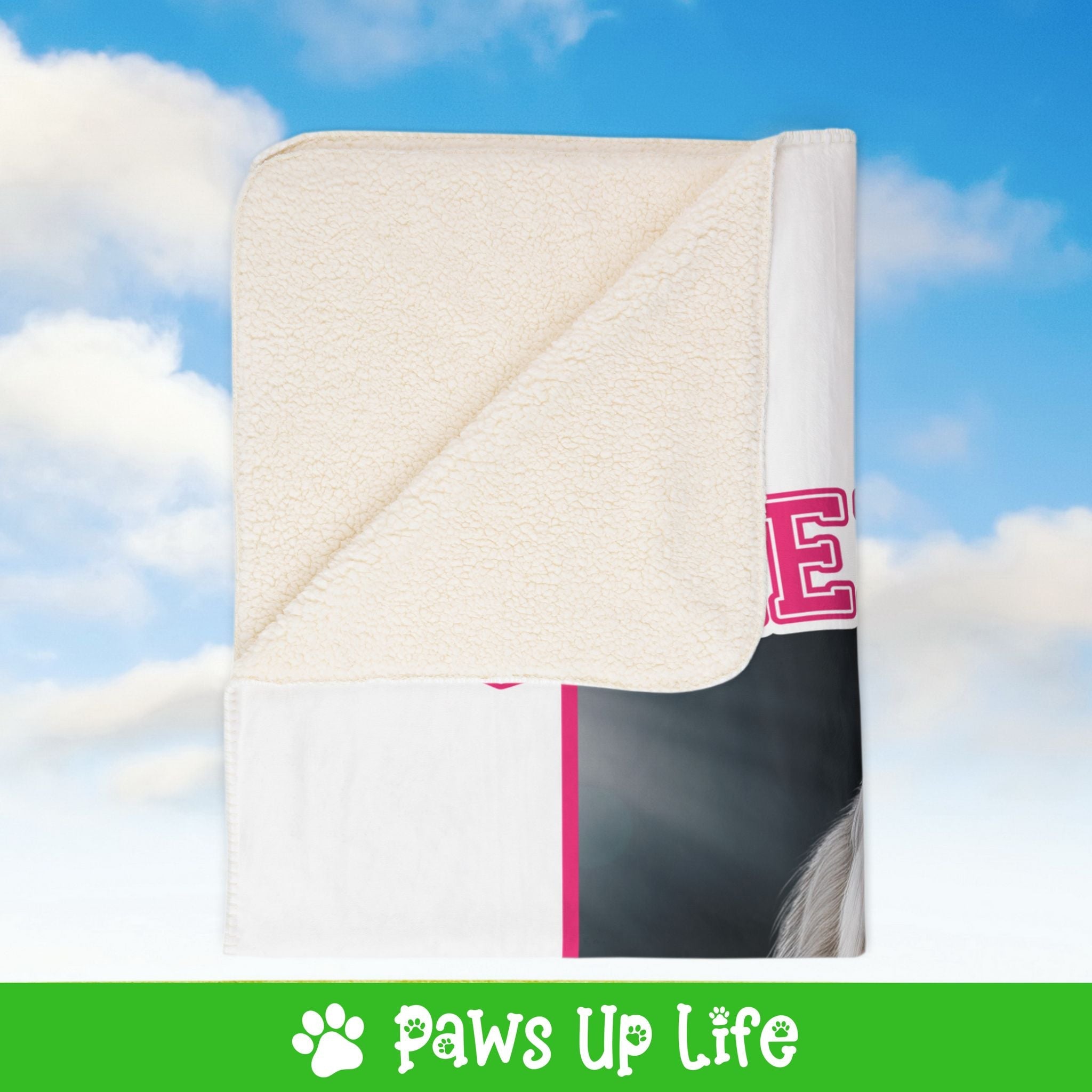 White Old English Sheep Dog Football Cheer Buddy Cheerleading Dog Fleece Sherpa Blanket - Perfect for Snuggling and Cozy Napping | Paws Up Life, LLC