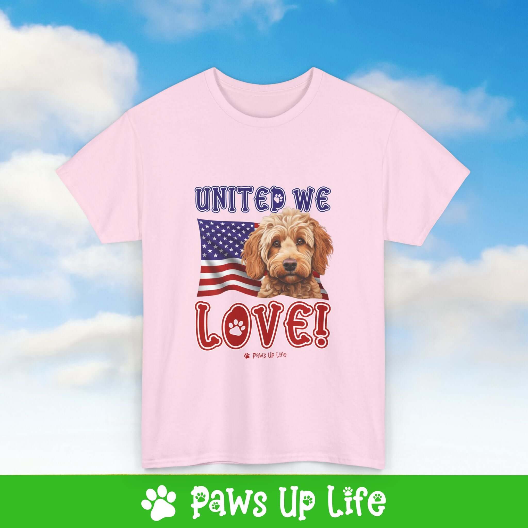 "United We Love" Spoodle Lover T-Shirt – Perfect Patriotic Gift for Dog Lovers, Unisex Dog Mom & Dad Tee with a Fun Dog Design