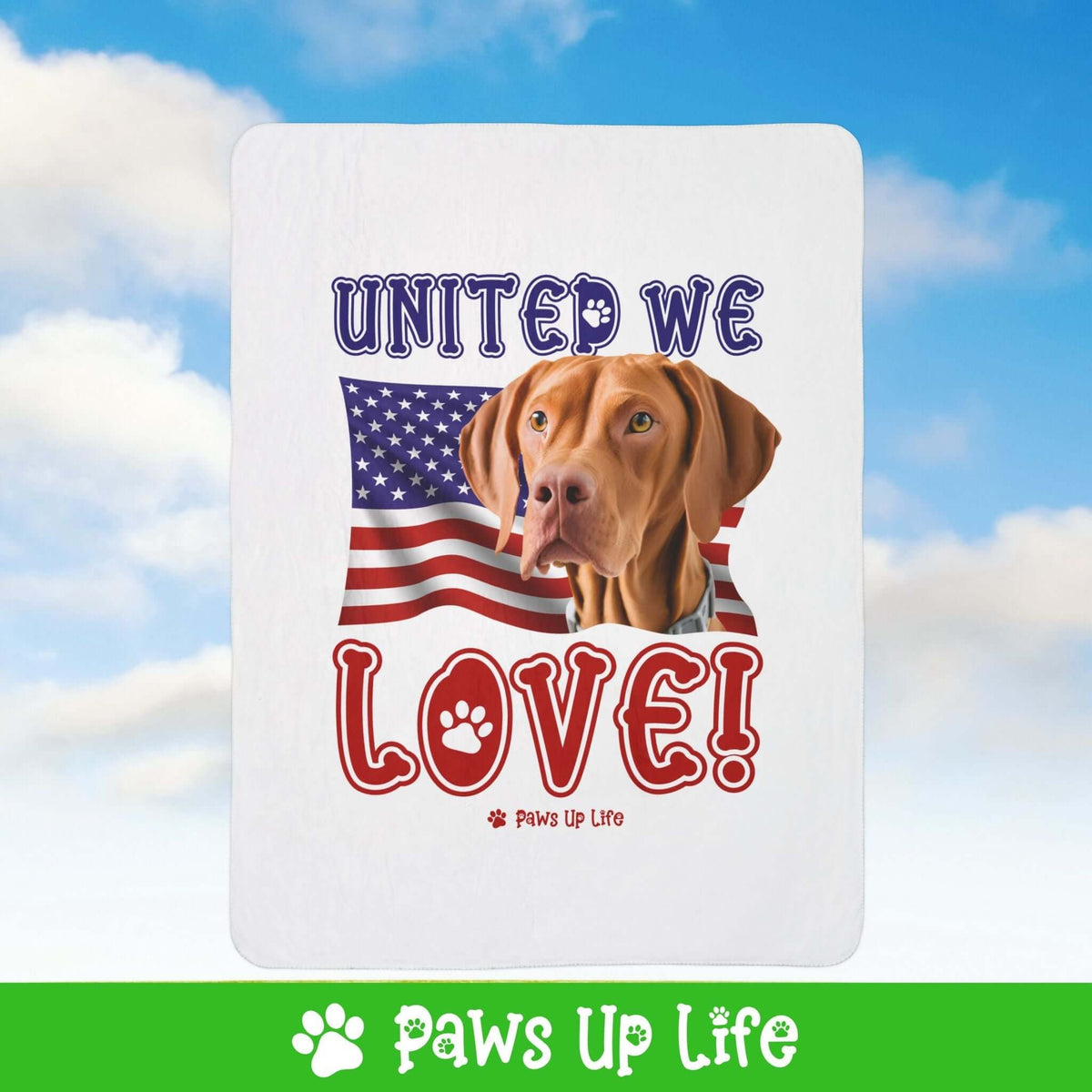 "United We Love" Vizsla Patriotic Fleece Sherpa Blanket - Perfect for Snuggling and Cozy Napping