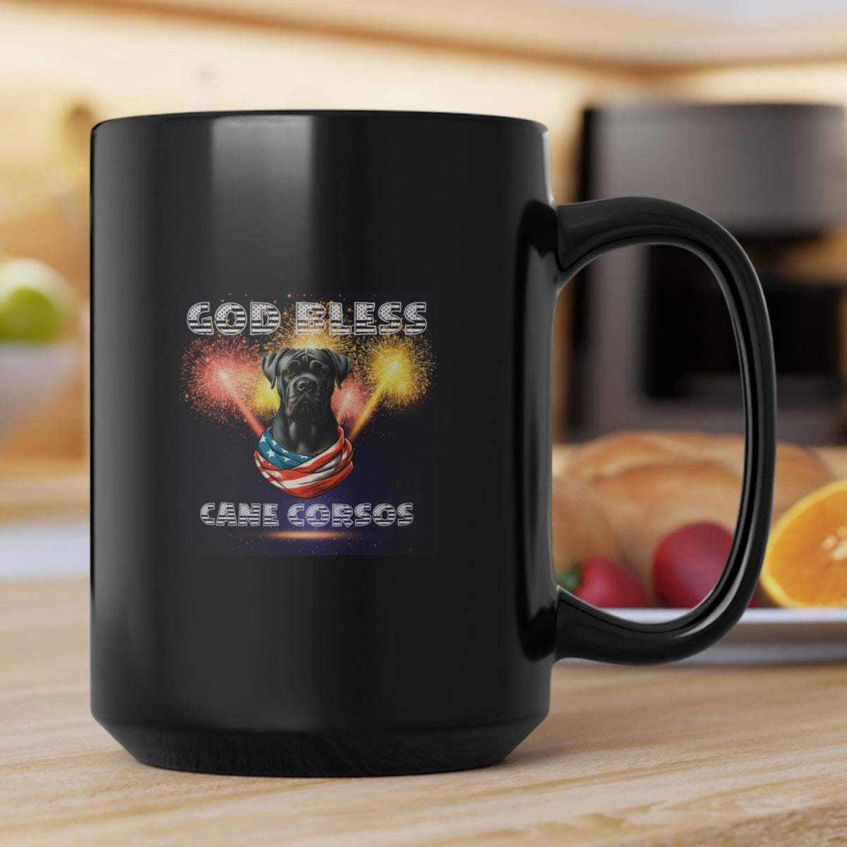 God Bless Cane Corso Dog Patriotic Coffee Mug Gift for Him or Her | Black Mug 15oz | Paws Up Life, LLC