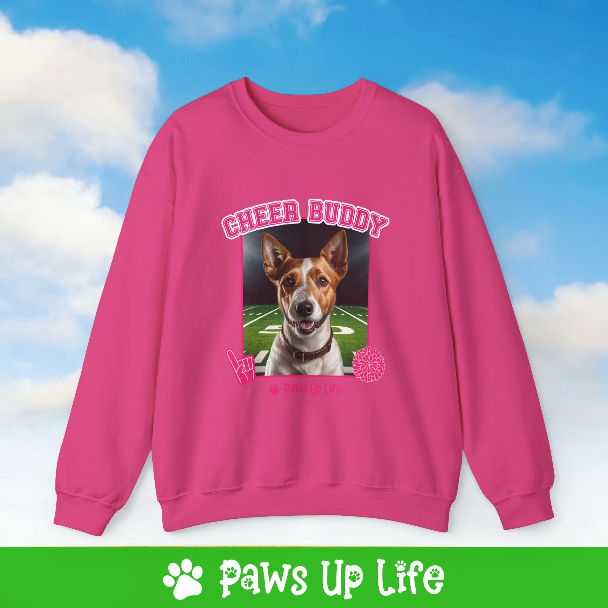 Fox Terrier Football Cheer Buddy Cheerleading Dog Crewneck Sweatshirt, Unisex Gift for Animal Lovers, Dog Mom Dad Sweatshirt, Cute Dog Lover Apparel, Fun Pet | Paws Up Life, LLC